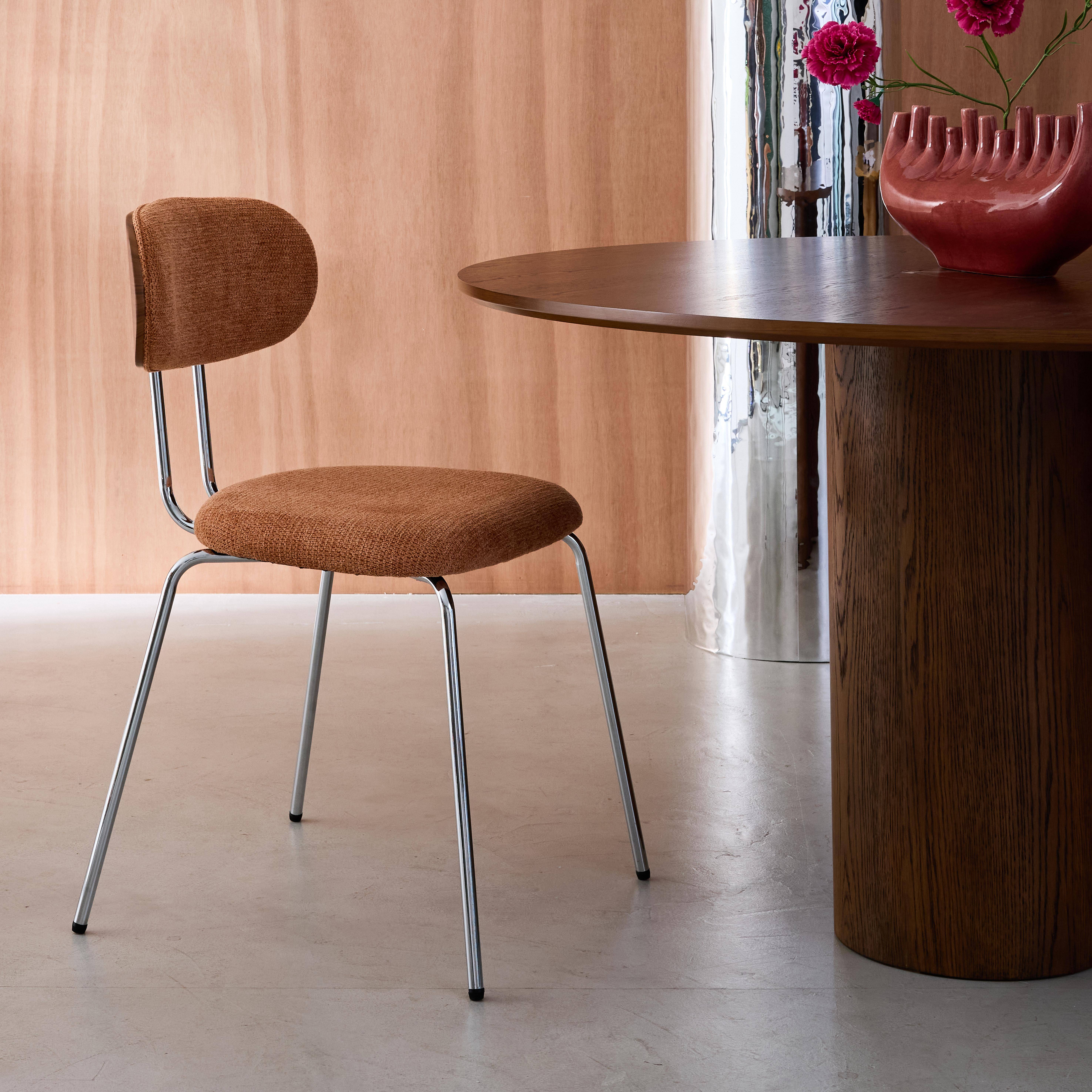 Krzesło w kolorze drewna orzecha, gięte, z hydrofobową tkaniną w kolorze terakoty i chromowanymi metalowymi nóżkami 2 sztuki dł. 45 x szer. 55 x wys. 80 cm - Erin,sweeek,Photo4