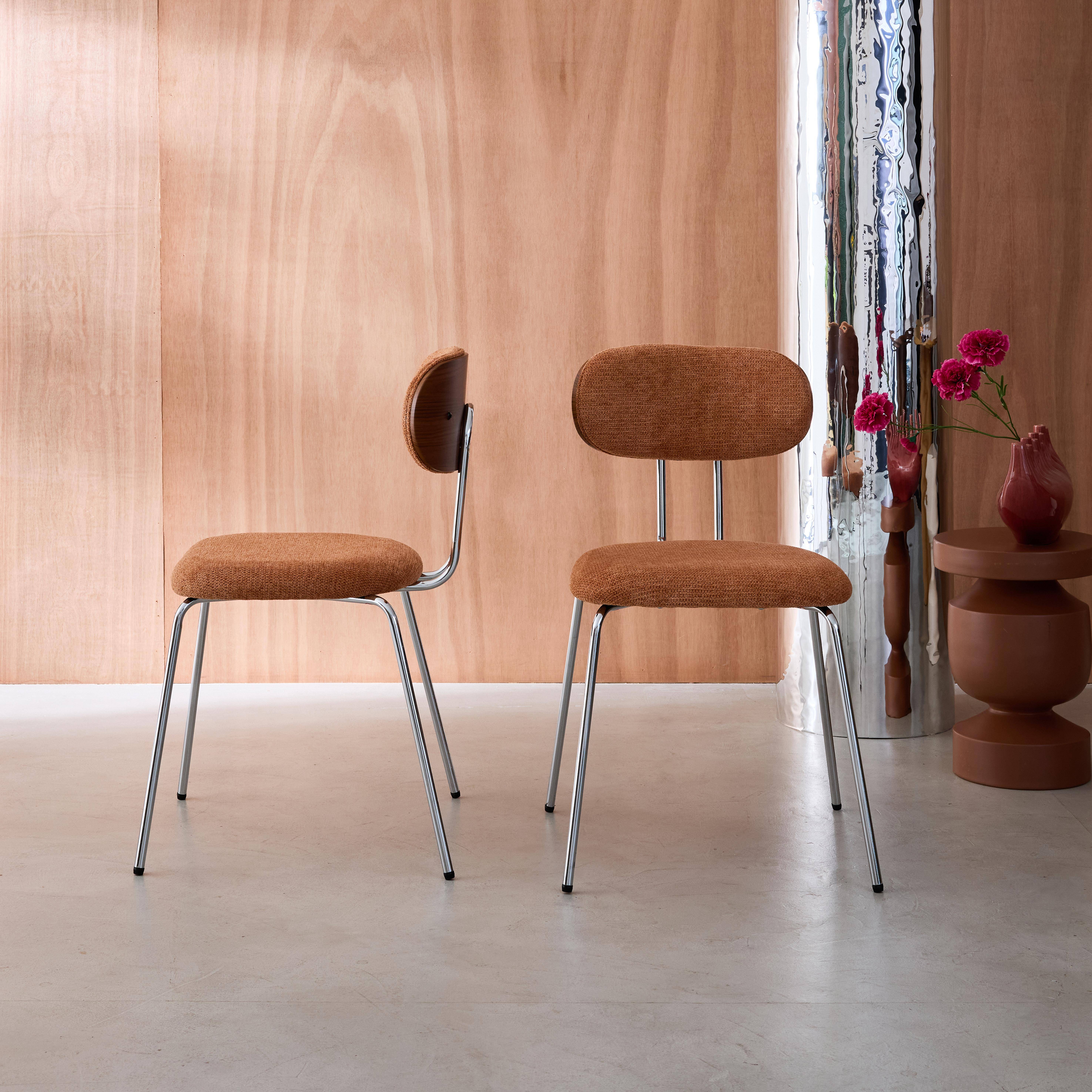 Krzesło w kolorze drewna orzecha, gięte, z hydrofobową tkaniną w kolorze terakoty i chromowanymi metalowymi nóżkami 2 sztuki dł. 45 x szer. 55 x wys. 80 cm - Erin Photo1