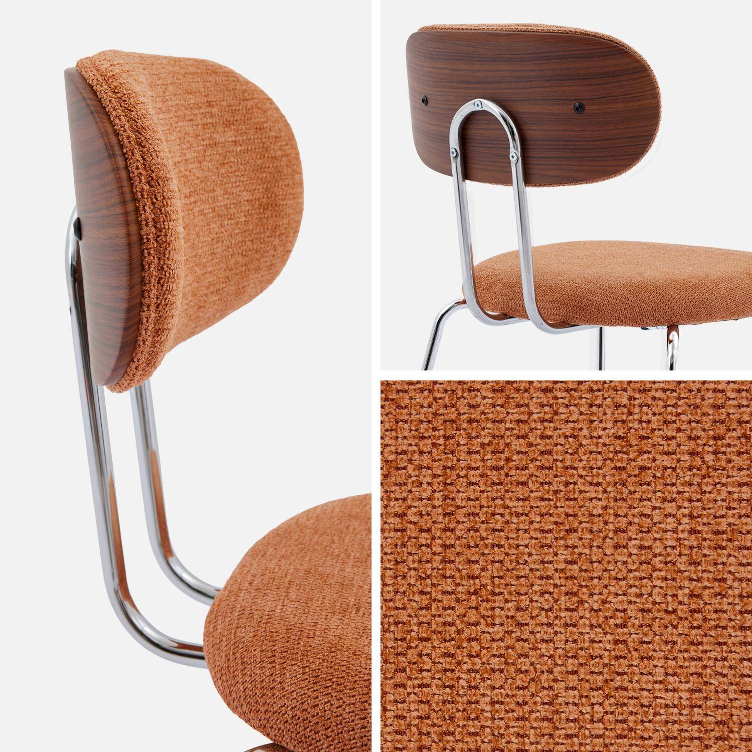 2 chaises décor bois courbé teinté noyer et tissu déperlant terracotta, pieds métal chromé - L 45 x P 55 x H 80cm - Erin Photo4