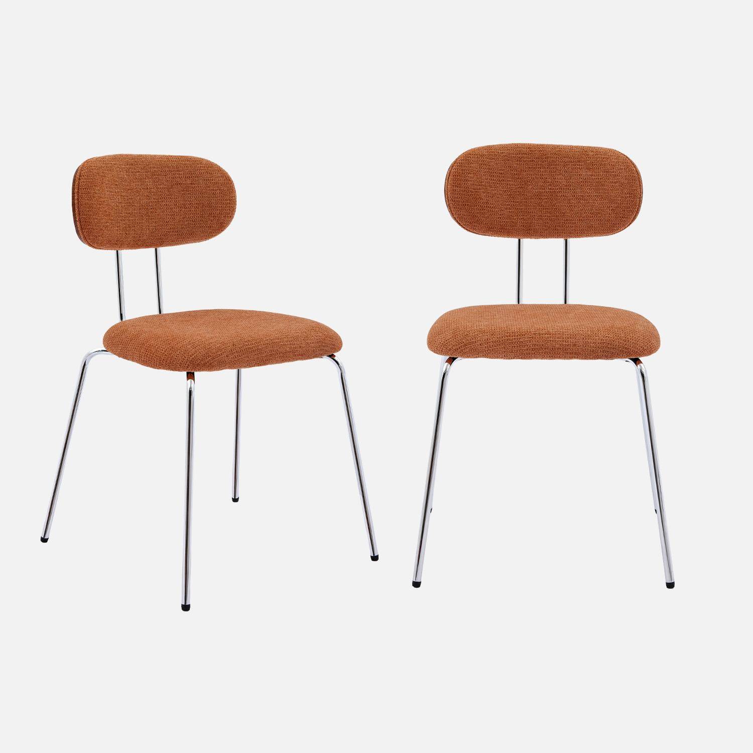2 chaises décor bois courbé teinté noyer et tissu déperlant terracotta, pieds métal chromé - L 45 x P 55 x H 80cm - Erin Photo1