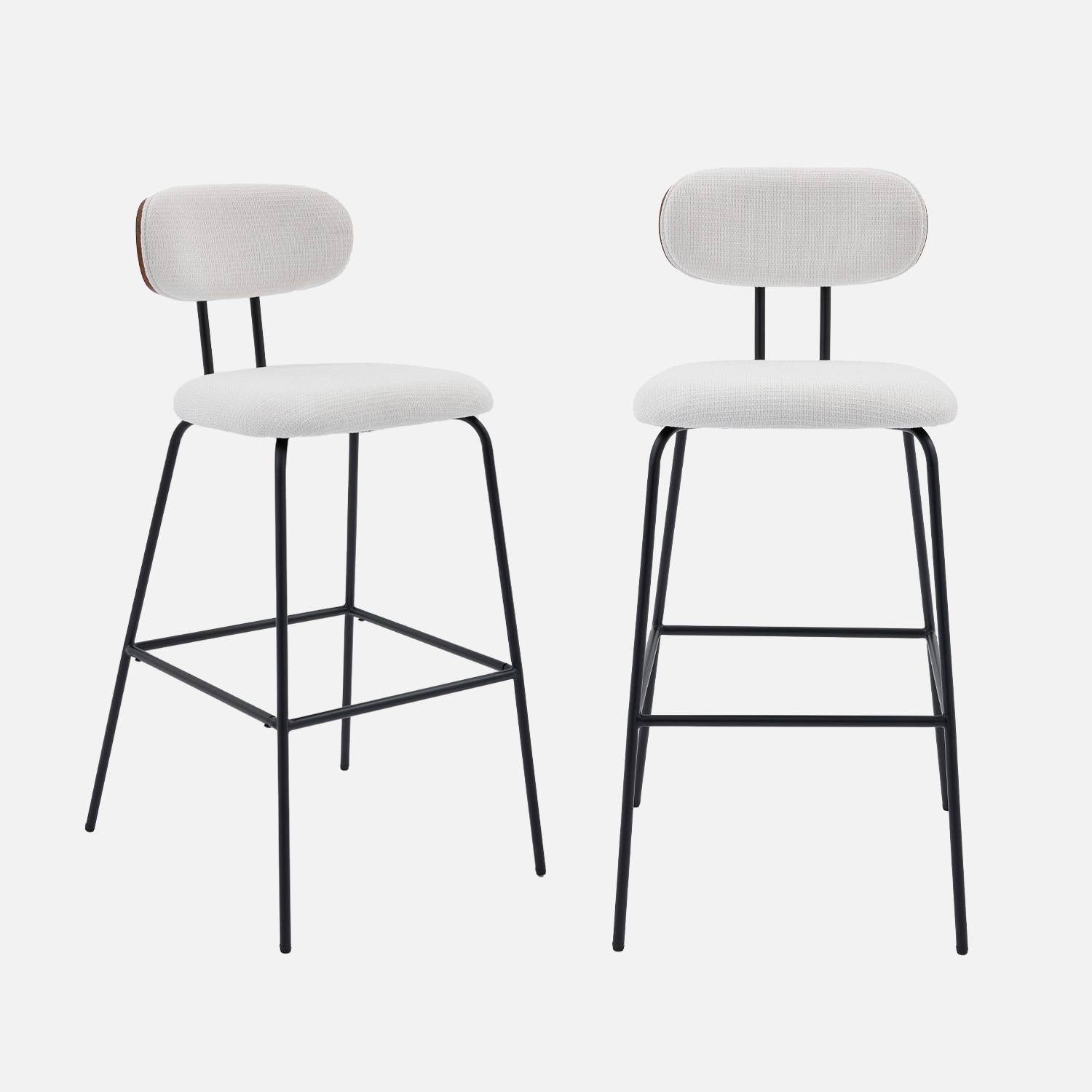 Set di 2 sgabelli da bar legno curvato tinto noce e tessuto idrorepellente gambe in metallo nero, Bianco