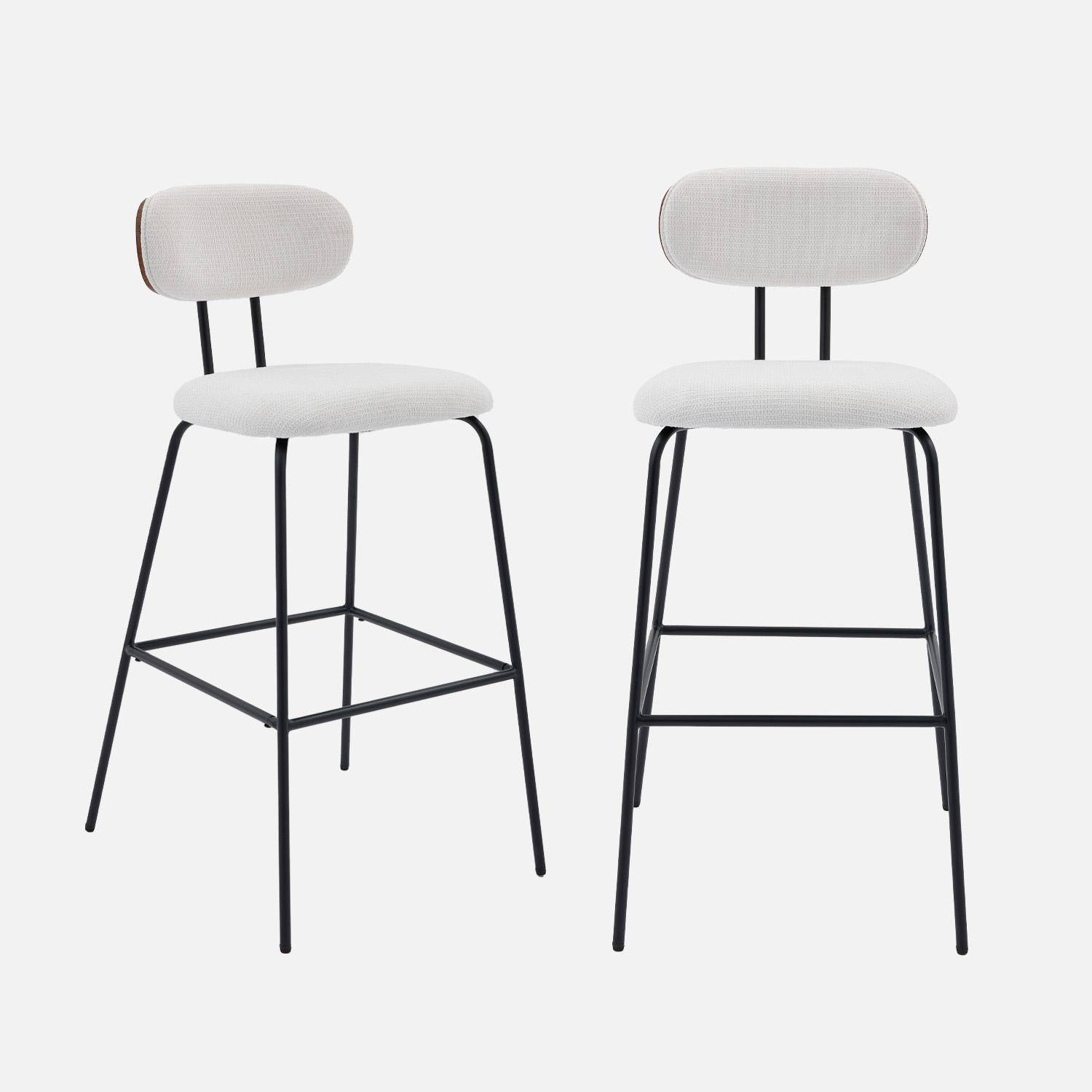 Set di 2 sgabelli da bar legno curvato tinto noce e tessuto idrorepellente gambe in metallo nero, Erin, Bianco, 44x51x103 cm Photo1