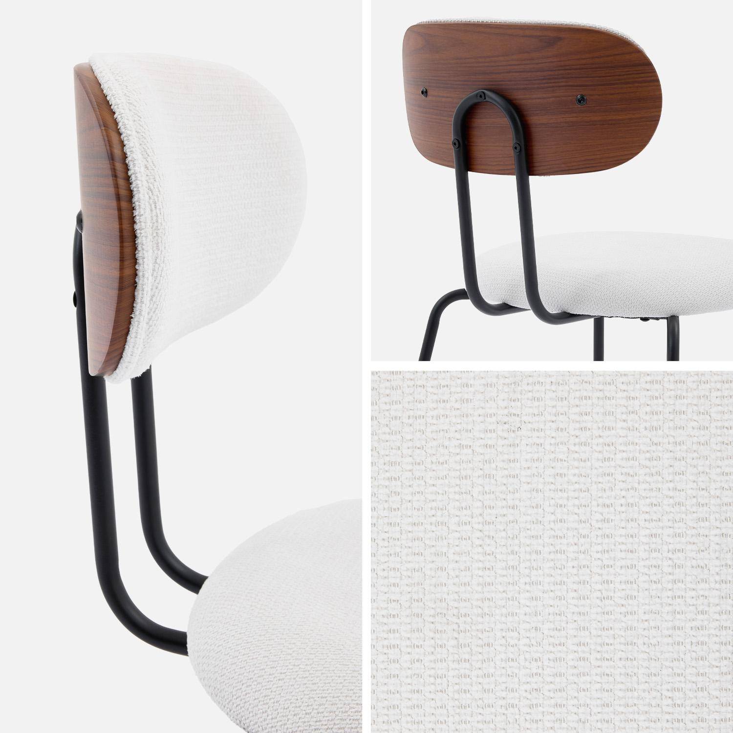 Set di 2 sgabelli da bar legno curvato tinto noce e tessuto idrorepellente gambe in metallo nero, Erin, Bianco, 44x51x103 cm,sweeek,Photo4