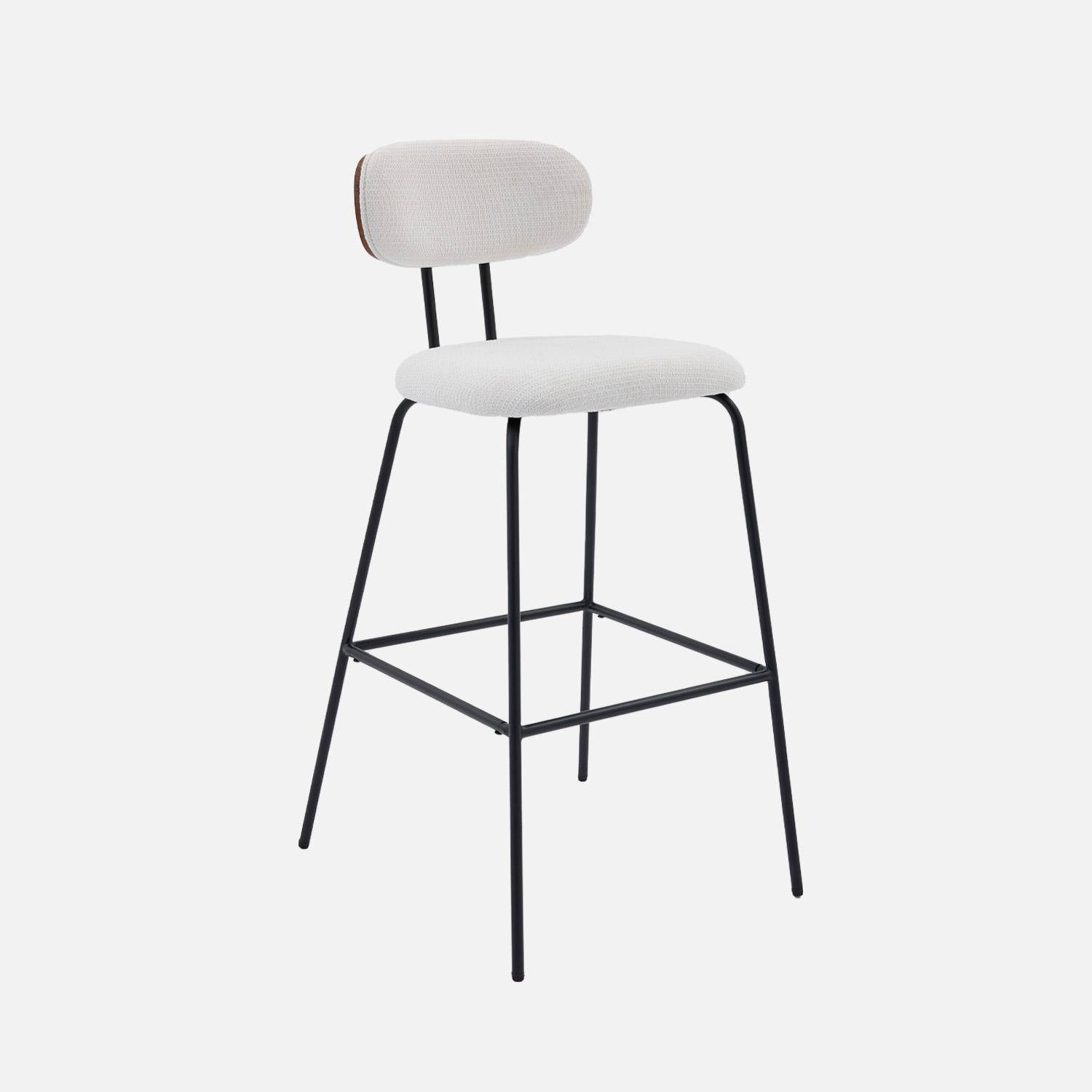 Set di 2 sgabelli da bar legno curvato tinto noce e tessuto idrorepellente gambe in metallo nero, Erin, Bianco, 44x51x103 cm,sweeek,Photo2