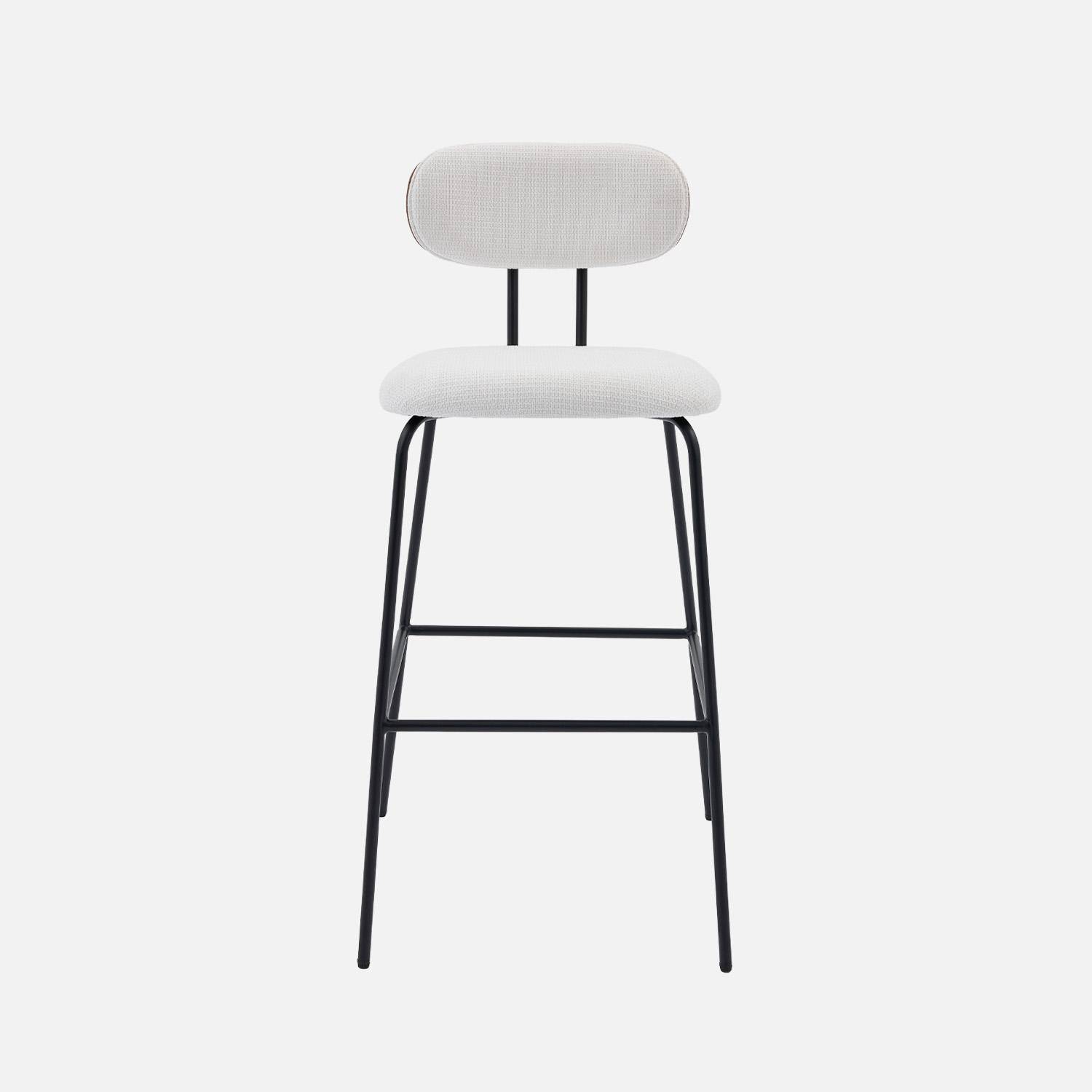 Set di 2 sgabelli da bar legno curvato tinto noce e tessuto idrorepellente gambe in metallo nero, Erin, Bianco, 44x51x103 cm,sweeek,Photo3