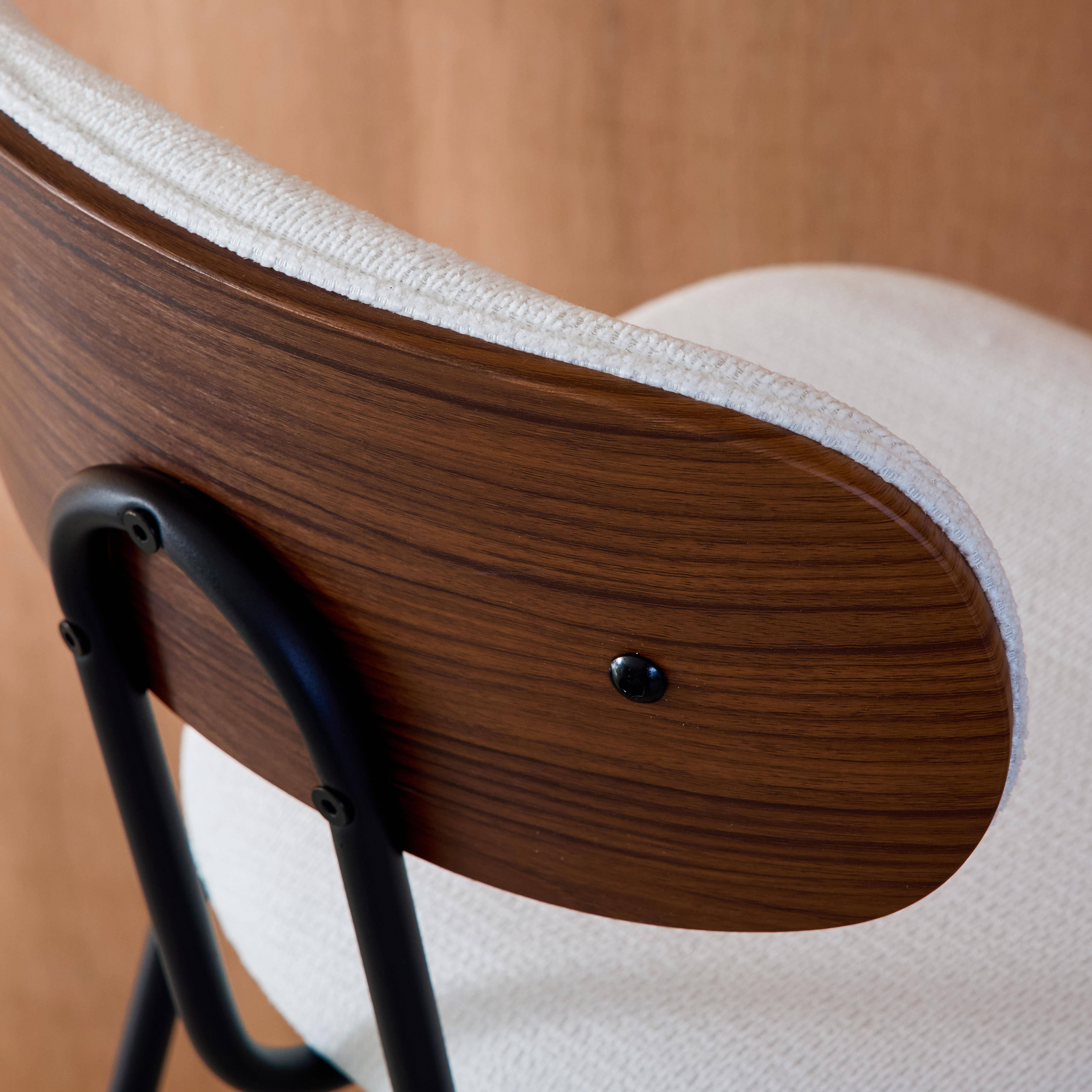 Krzesło barowe w kolorze drewna orzecha, gięte, z białą tkaniną hydrofobową, nóżkami z matowego czarnego metalu (zestaw 2), dł. 44 x gł. 51 x wys. 103 cm – Erin Photo3