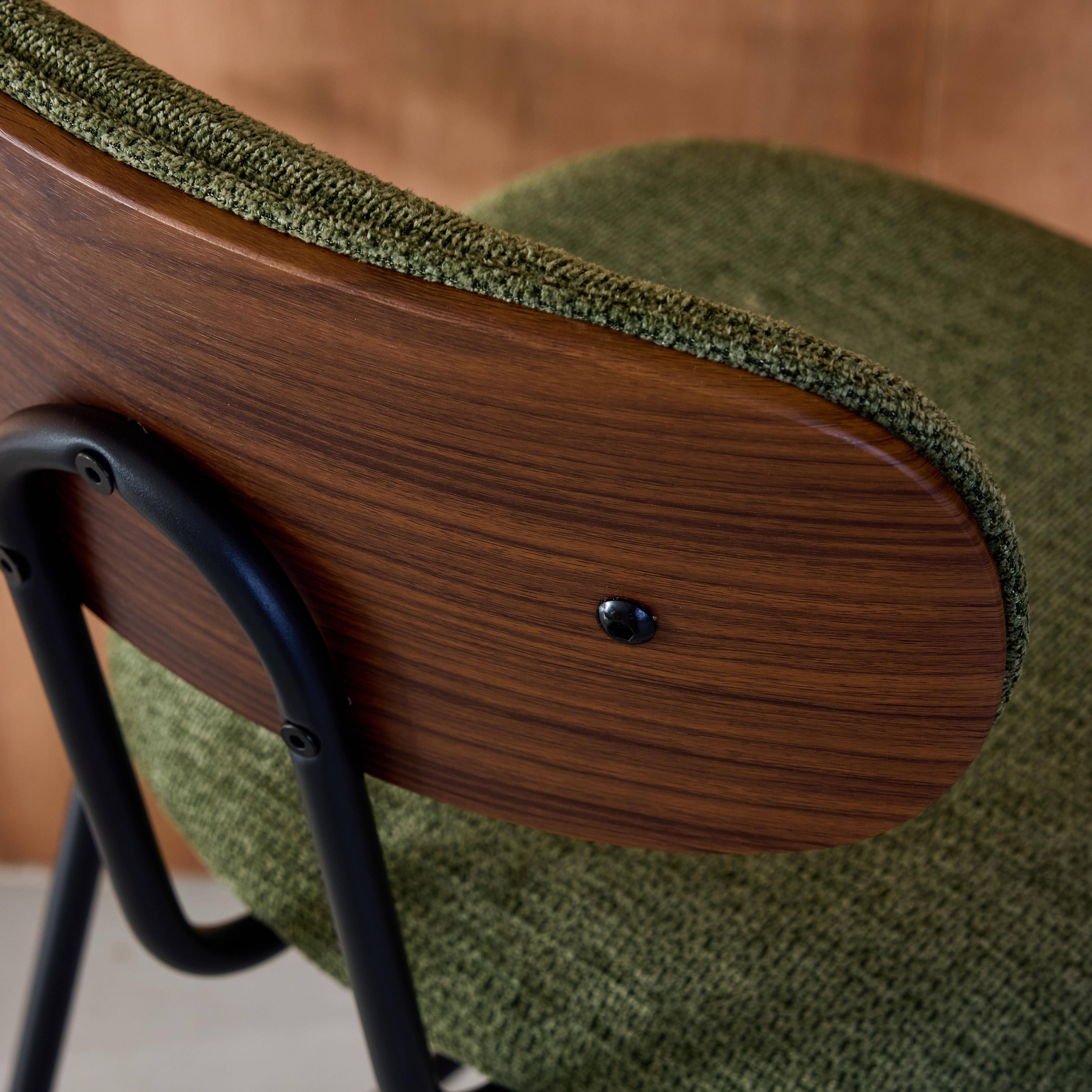 Krzesło barowe w kolorze drewna orzecha, gięte, z hydrofobową tkaniną, w kolorze khaki, nóżkami z matowego czarnego metalu (zestaw 2), dł. 44 x gł. 51 x wys. 103 cm – Erin Photo3