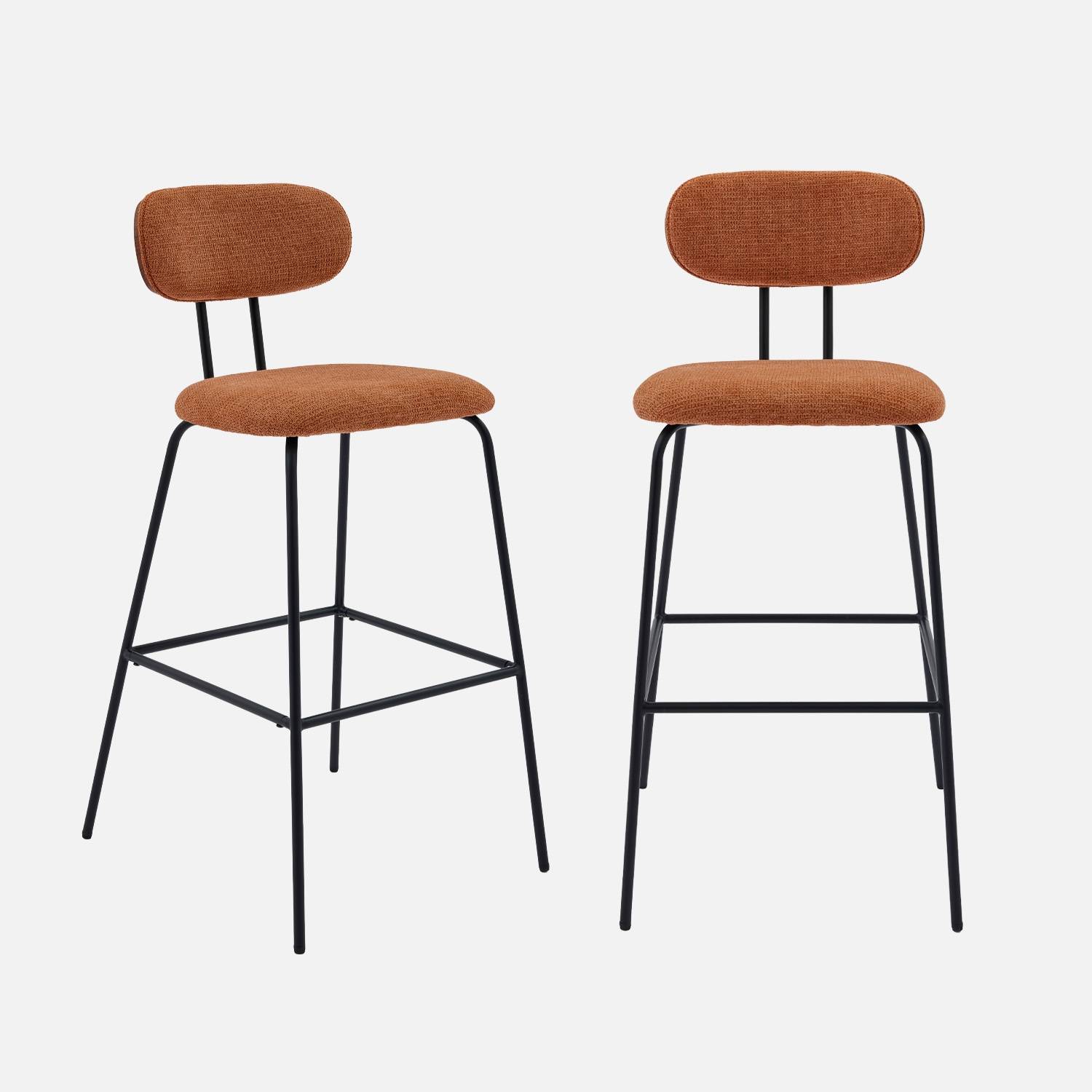 Set di 2 sgabelli da bar legno curvato tinto noce e tessuto idrorepellente gambe in metallo nero, Terracotta