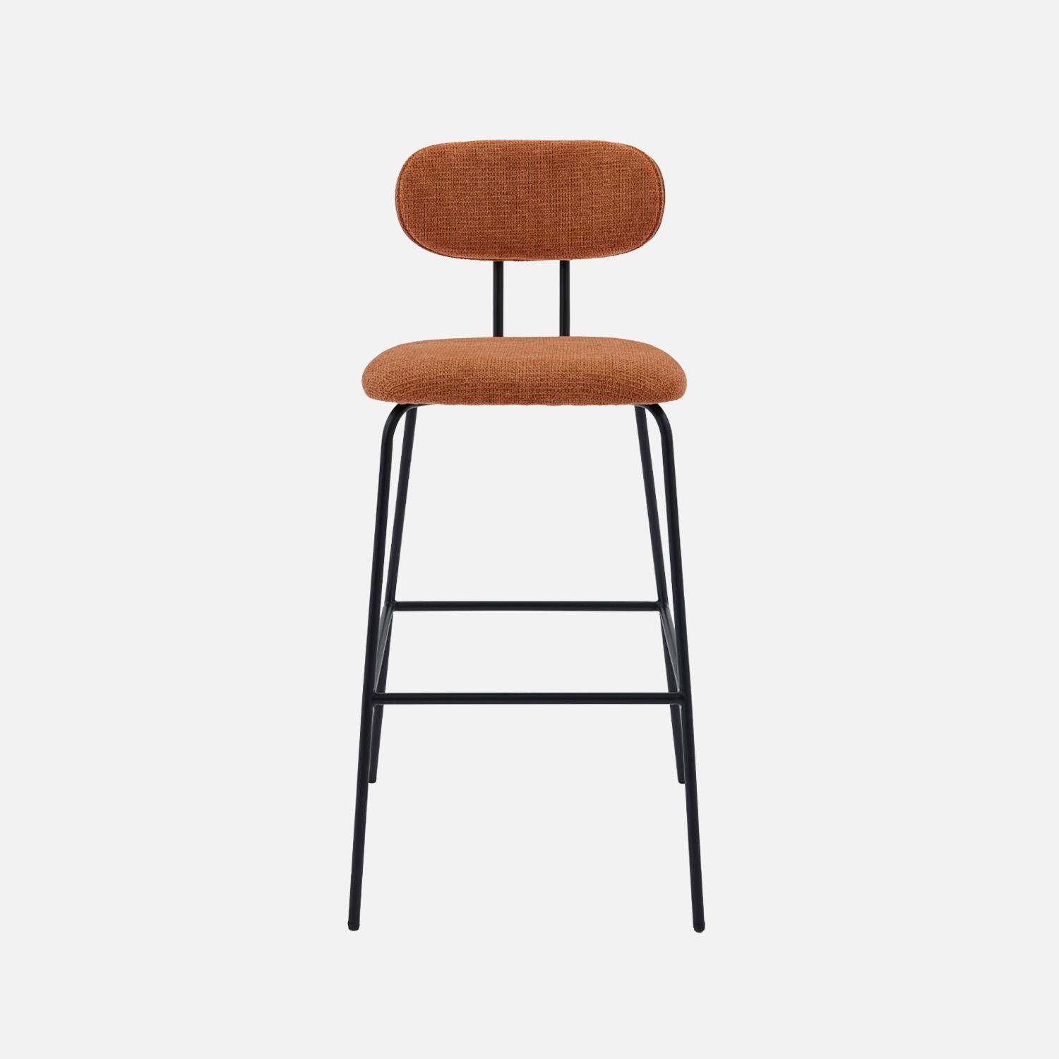 2 tabourets de bar décor bois courbé teinté noyer et tissu déperlant terracotta, pieds métal noir mat (lot de 2) - L 44 x P 51 x H 103cm - Erin Photo3