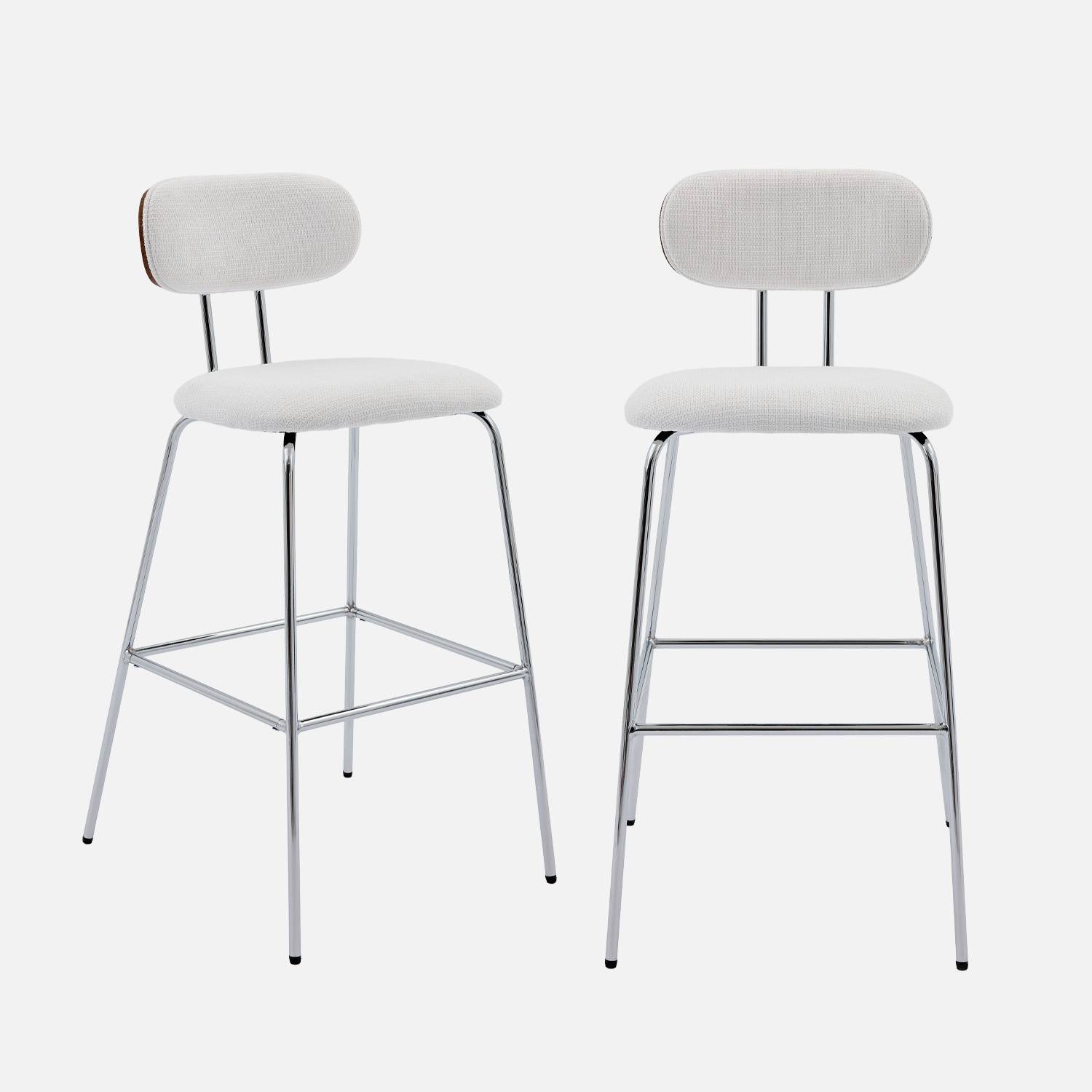 Tabouret de bar décor bois courbé teinté noyer et tissu déperlant blanc (lot de 2)
