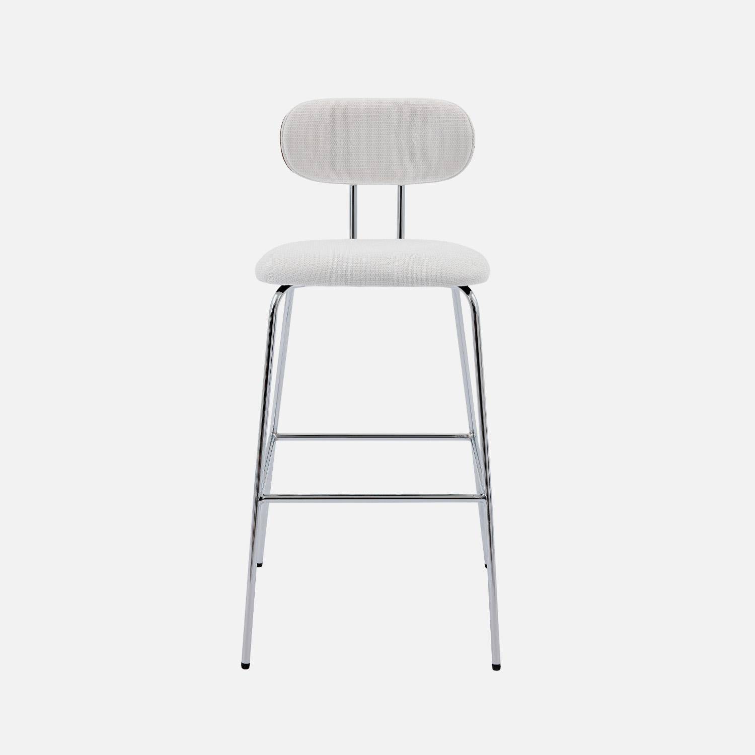 2 tabourets de bar décor bois courbé teinté noyer et tissu déperlant blanc, pieds métal chromé - L 44 x P 51 x H 103cm - Erin Photo3