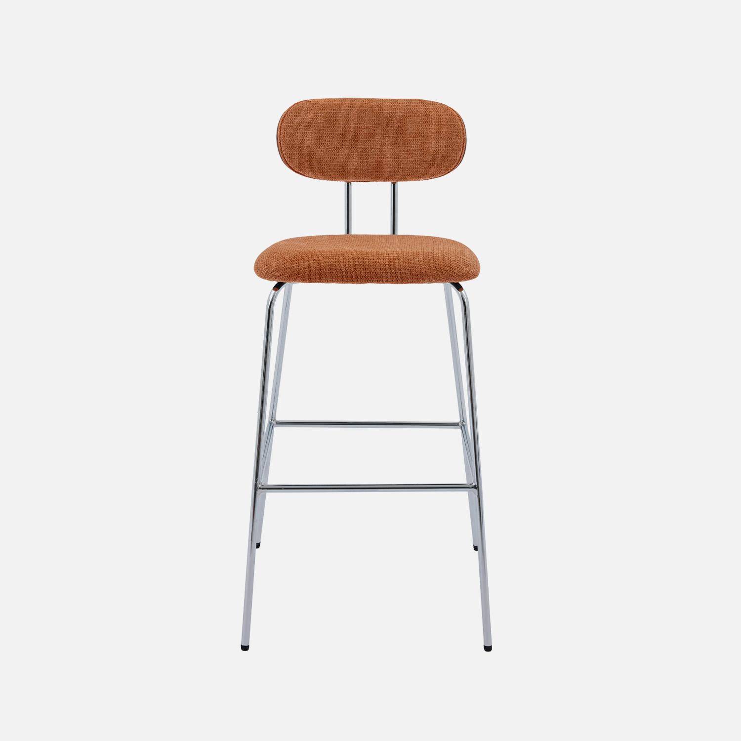 2 tabourets de bar décor bois courbé teinté noyer et tissu déperlant terracotta, pieds métal chromé - L 44 x P 51 x H 103cm - Erin Photo3