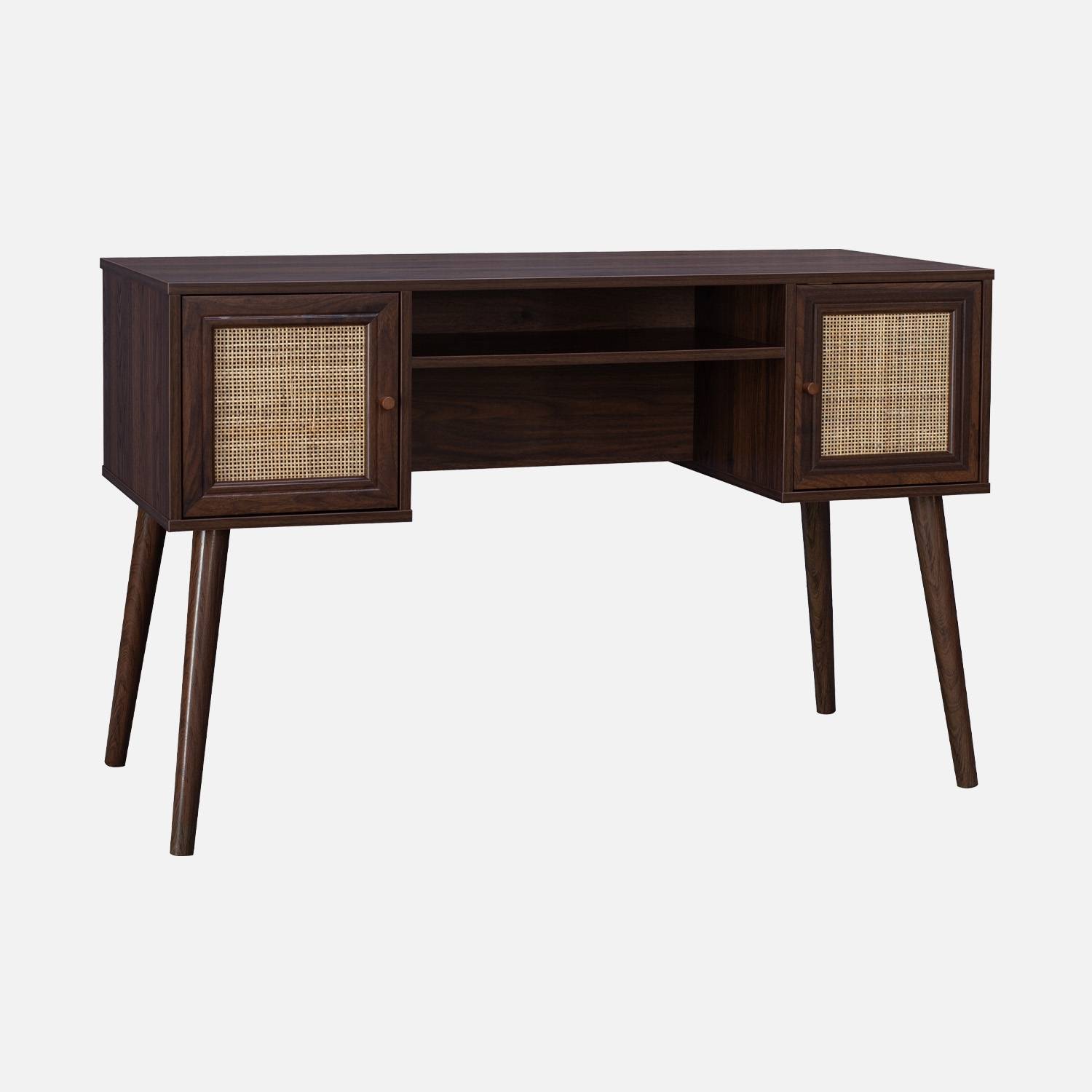 Escritorio decoración madera y cannage 2 puertas, Madera oscura