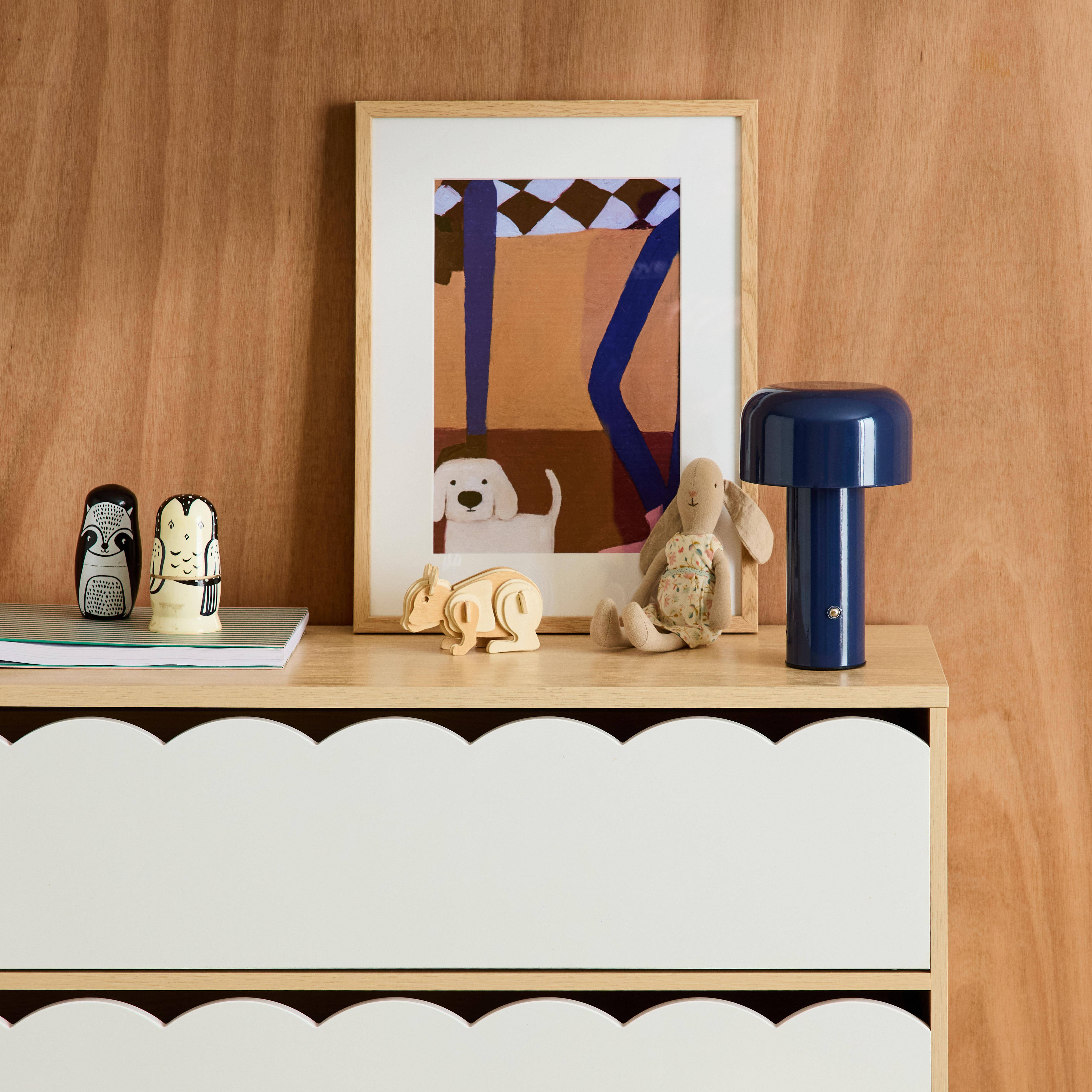 Commode enfant décor bois blanc 3 tiroirs, pieds bois de pin - 80 x 30 x 79 cm - Azur,sweeek,Photo5