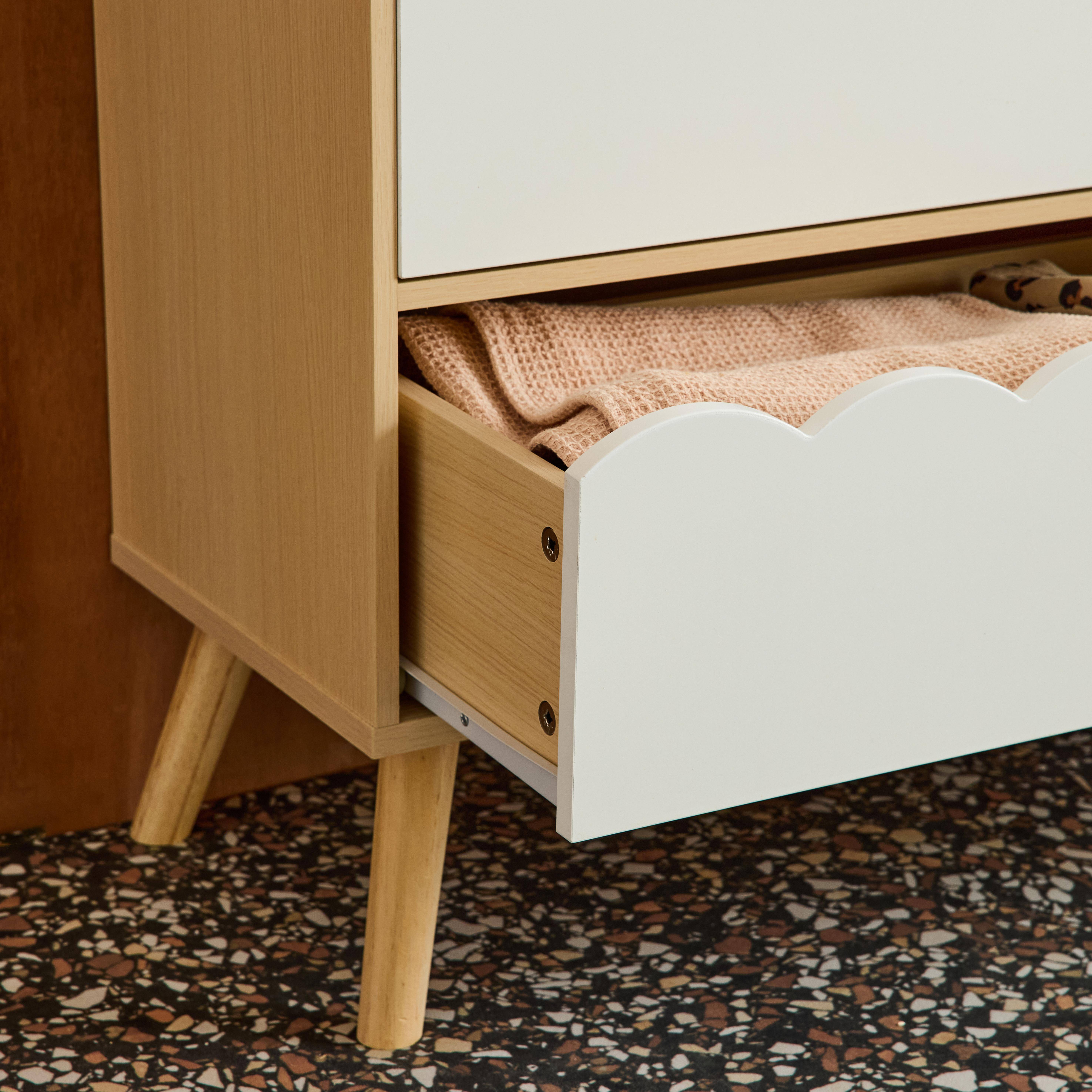 Commode enfant décor bois blanc 3 tiroirs, pieds bois de pin - 80 x 30 x 79 cm - Azur,sweeek,Photo4