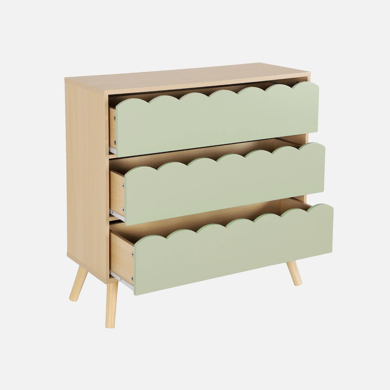 Cômoda infantil efeito madeira 3 gavetas, Azur, Verde, 80x30x79 cm,sweeek,Photo3