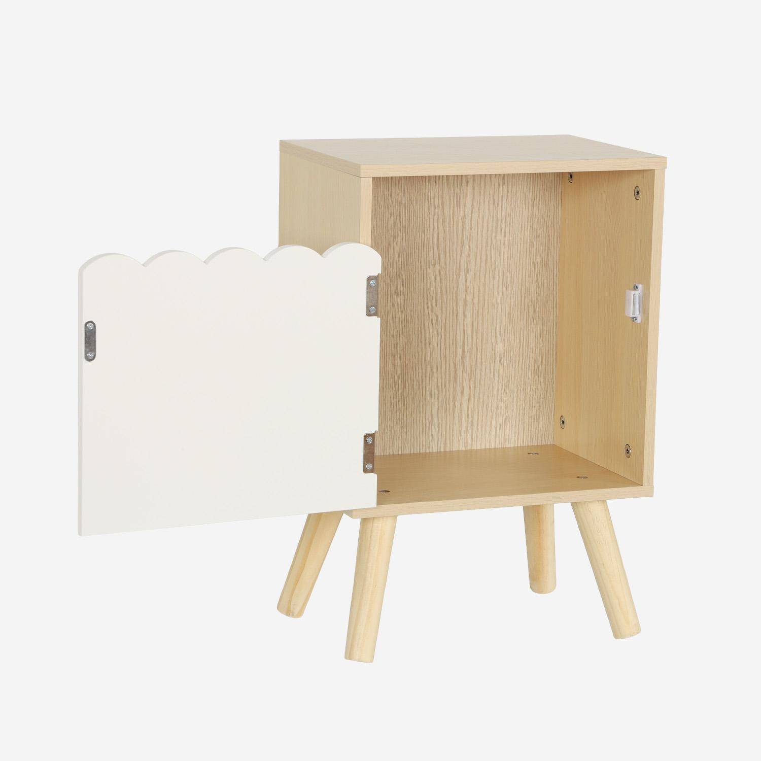 Mesita de noche infantil con patas de madera de pino, 1 puerta, Azur, Blanco, 34x23.5x52 cm Photo3