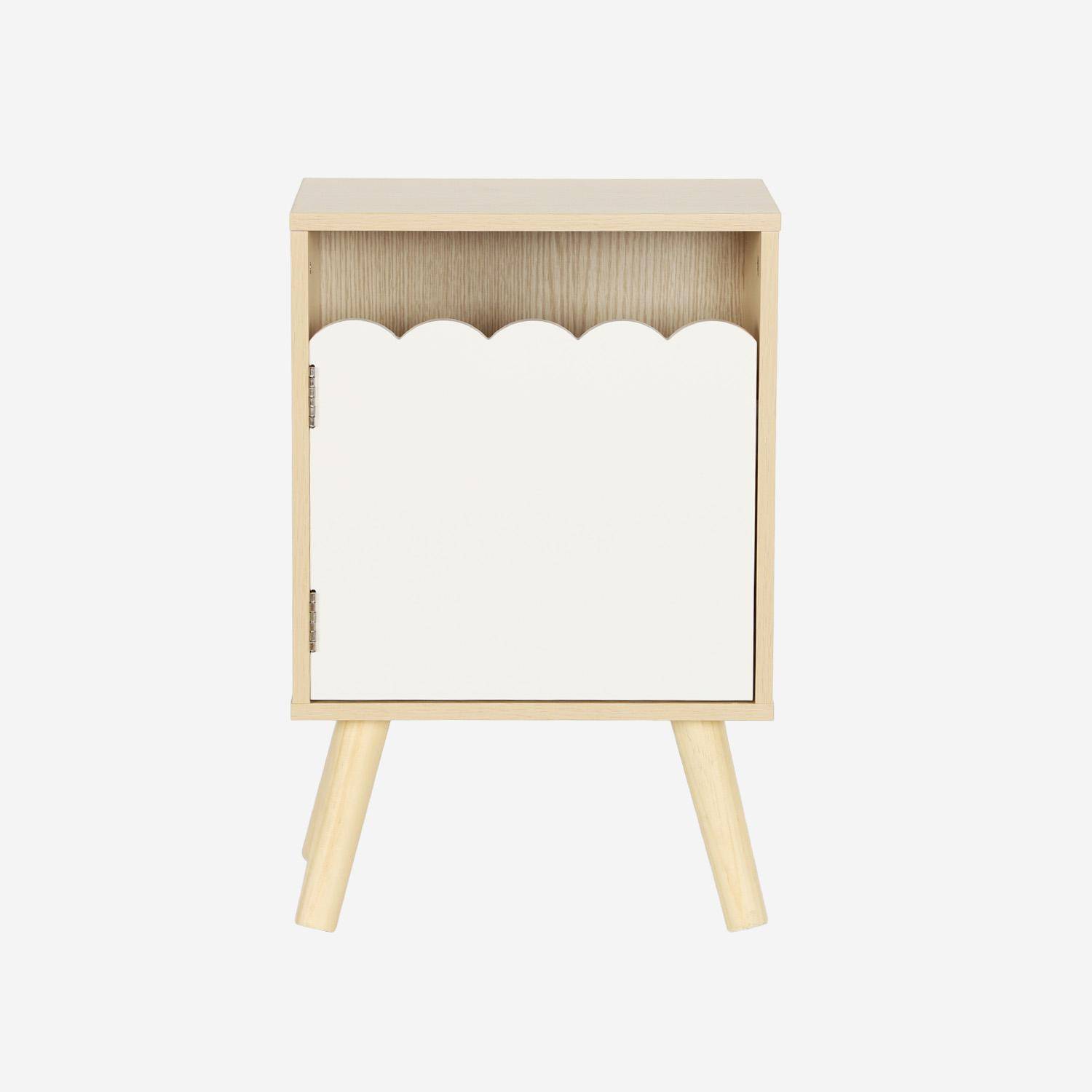 Mesita de noche infantil con patas de madera de pino, 1 puerta, Azur, Blanco, 34x23.5x52 cm Photo2