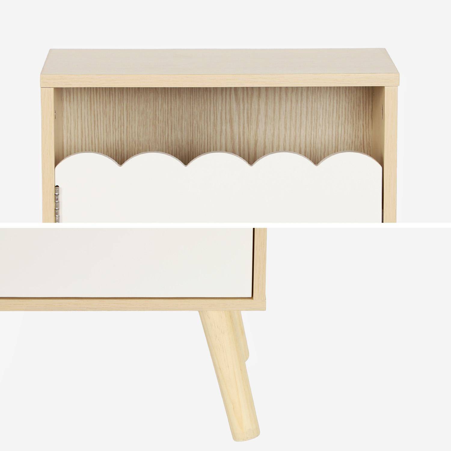 Mesita de noche infantil con patas de madera de pino, 1 puerta, Azur, Blanco, 34x23.5x52 cm Photo4