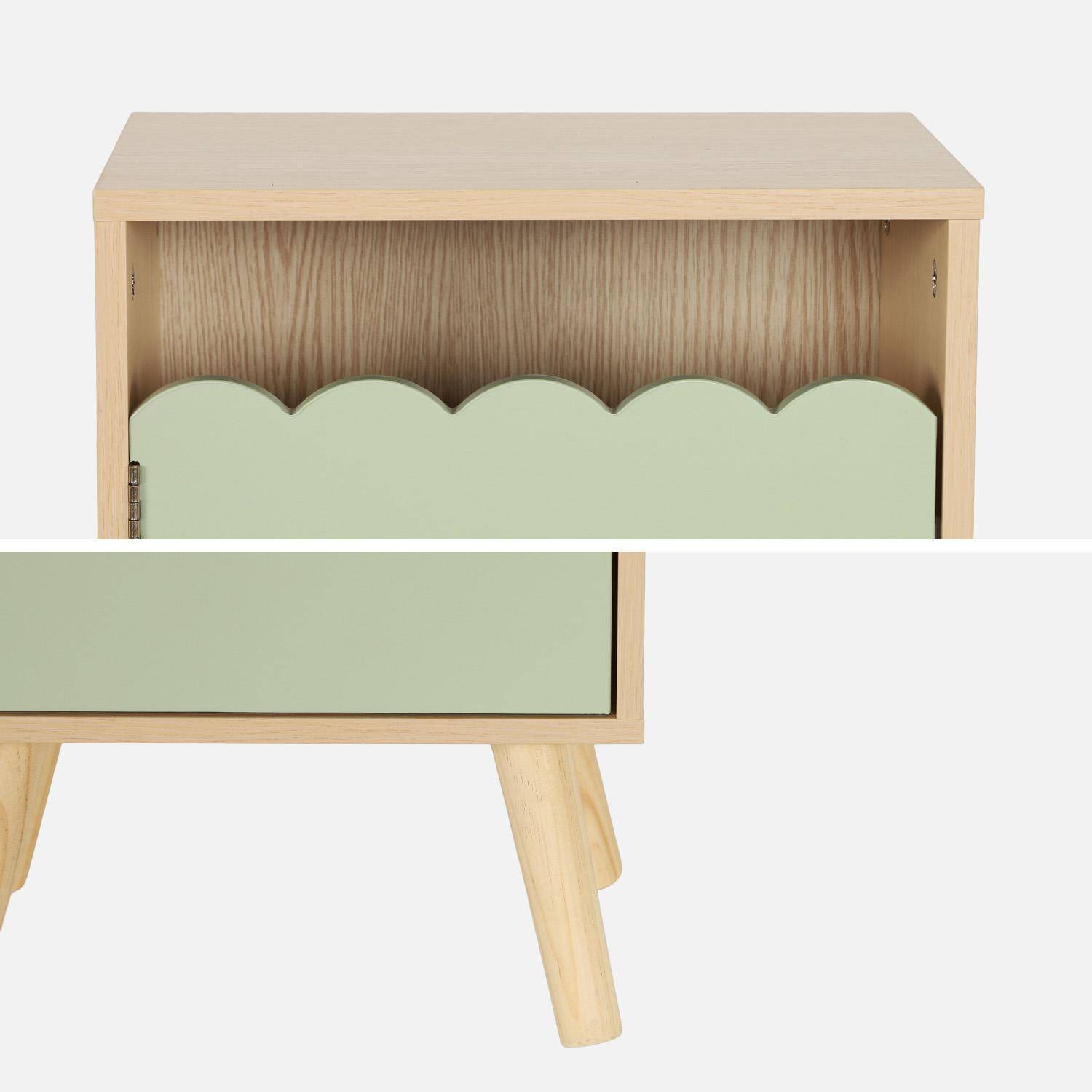Mesita de noche infantil con patas de madera de pino, 1 puerta, Azur, Verde, 34x23.5x52 cm Photo4