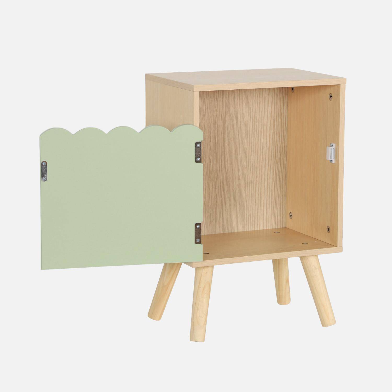 Mesita de noche infantil con patas de madera de pino, 1 puerta, Azur, Verde, 34x23.5x52 cm Photo3