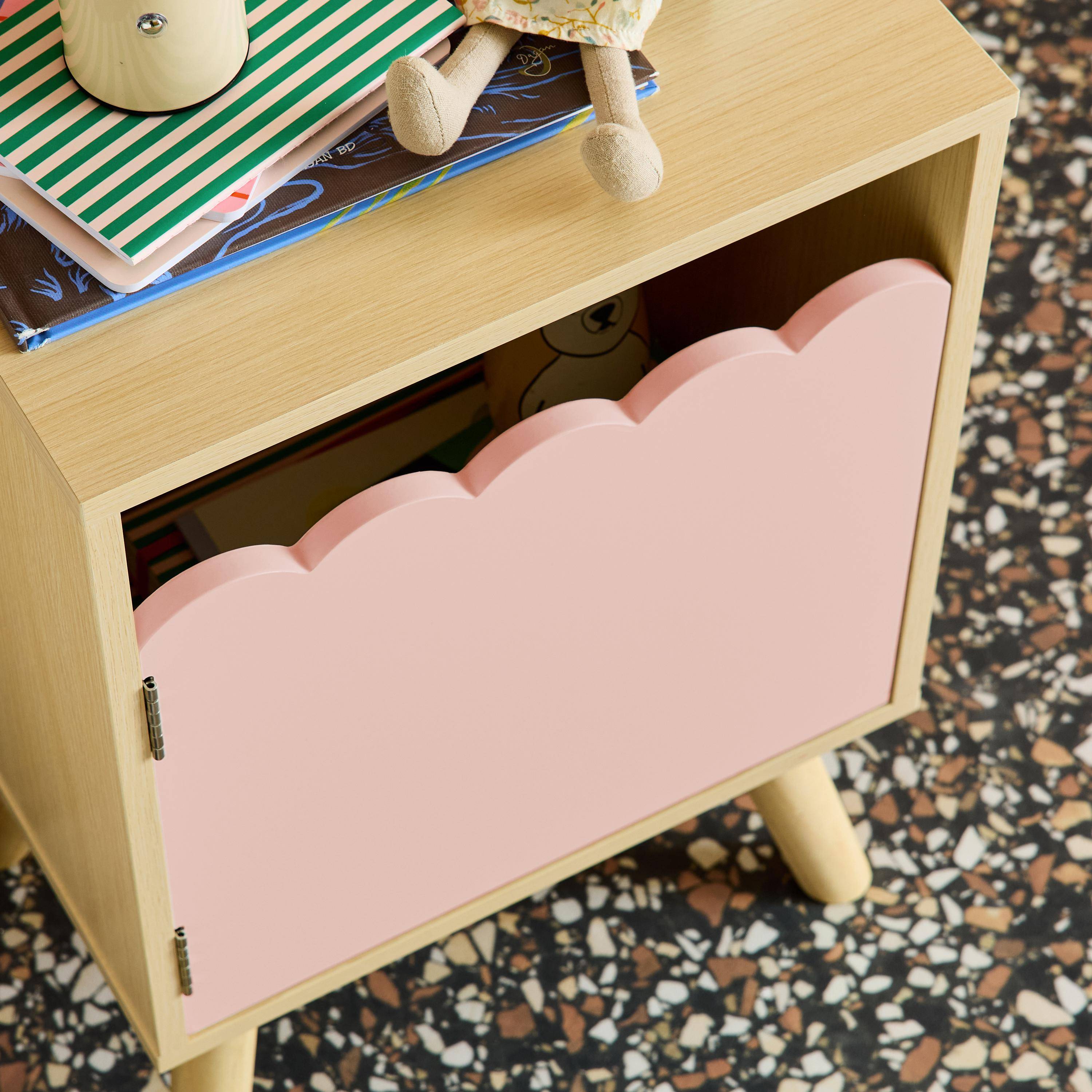 Mesita de noche infantil con patas de madera de pino, 1 puerta Rosa - 51x34x24 cm Photo3