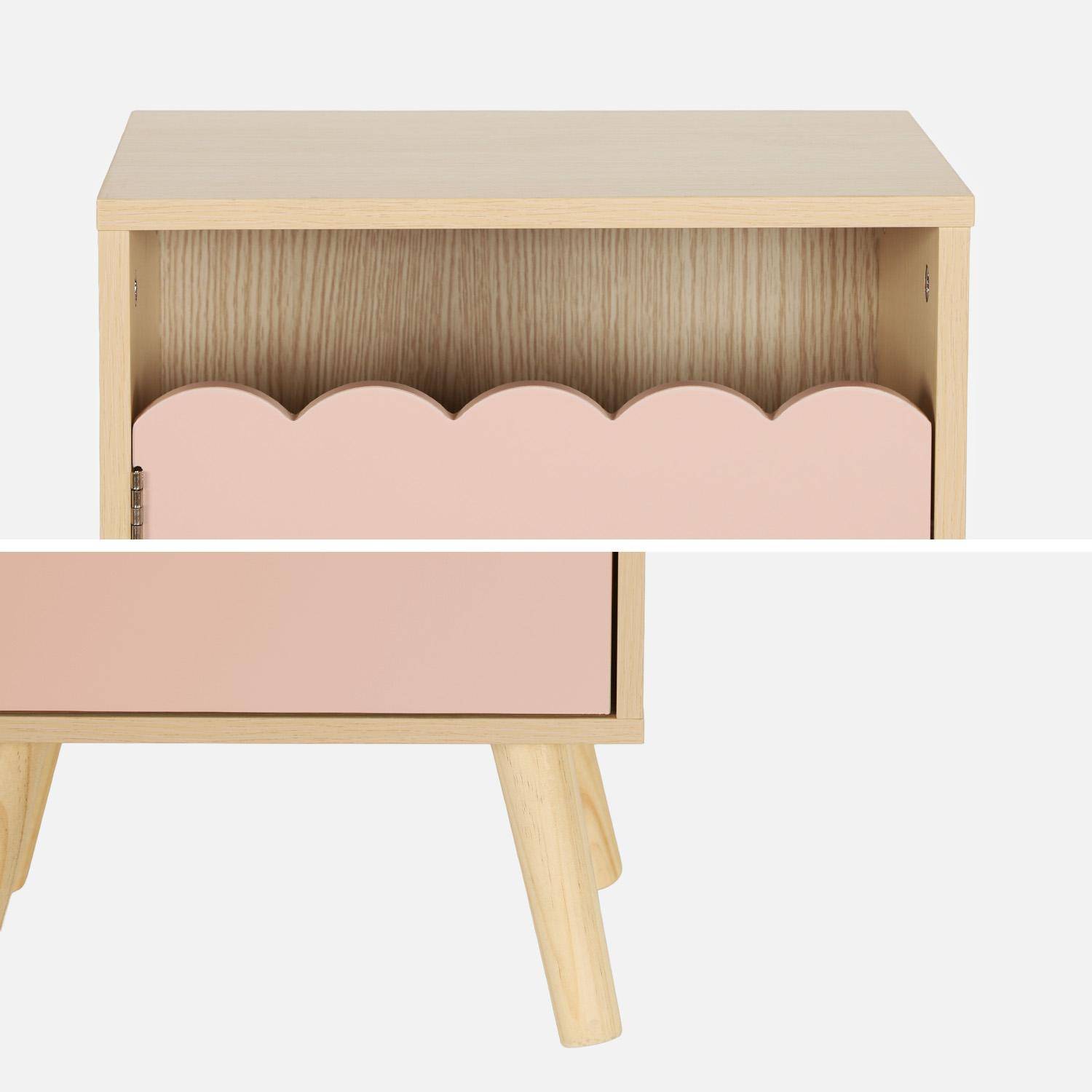 Mesita de noche infantil con patas de madera de pino, 1 puerta, Azur, Rosa, 34x23.5x52 cm Photo4