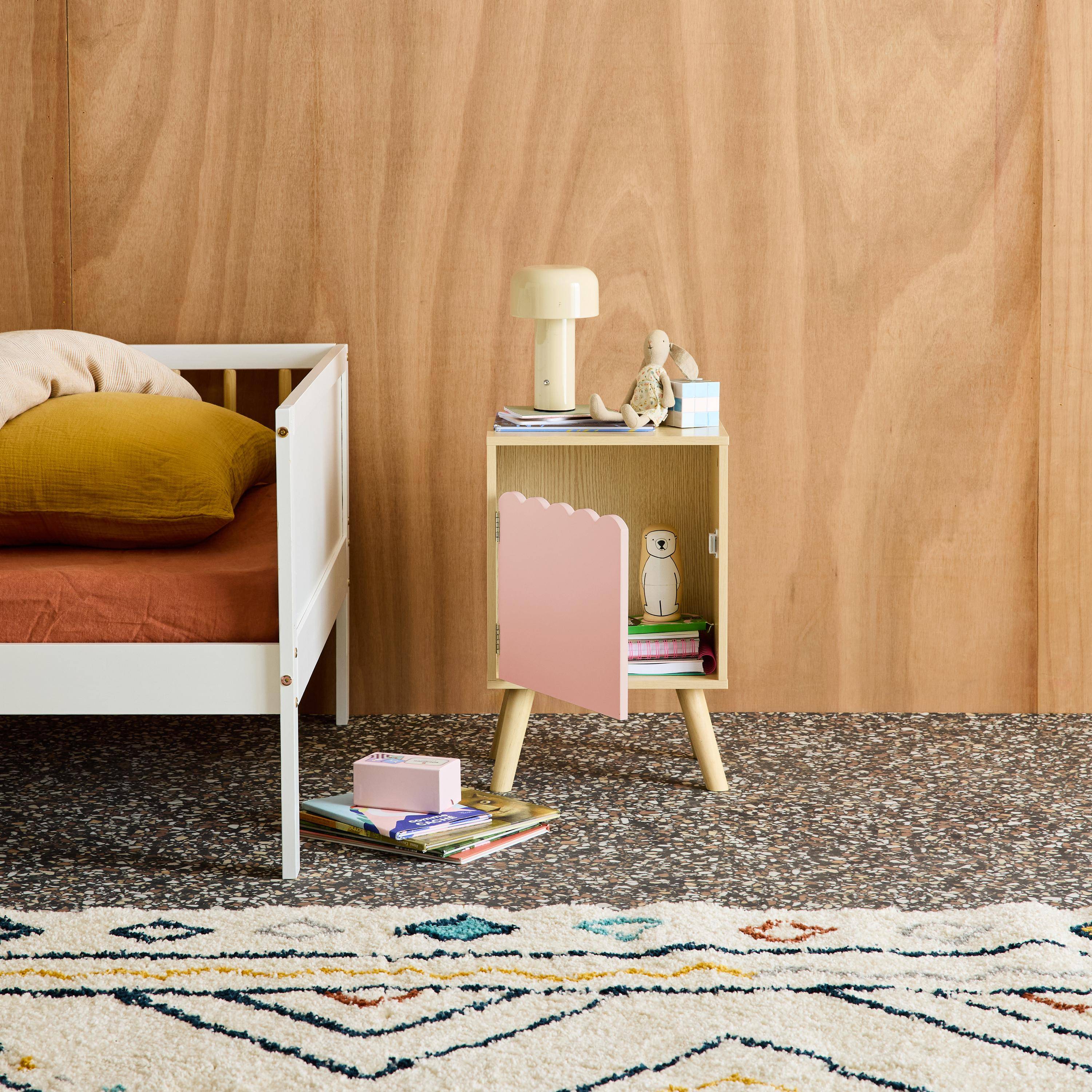Mesita de noche infantil con patas de madera de pino, 1 puerta Rosa - 51x34x24 cm Photo2