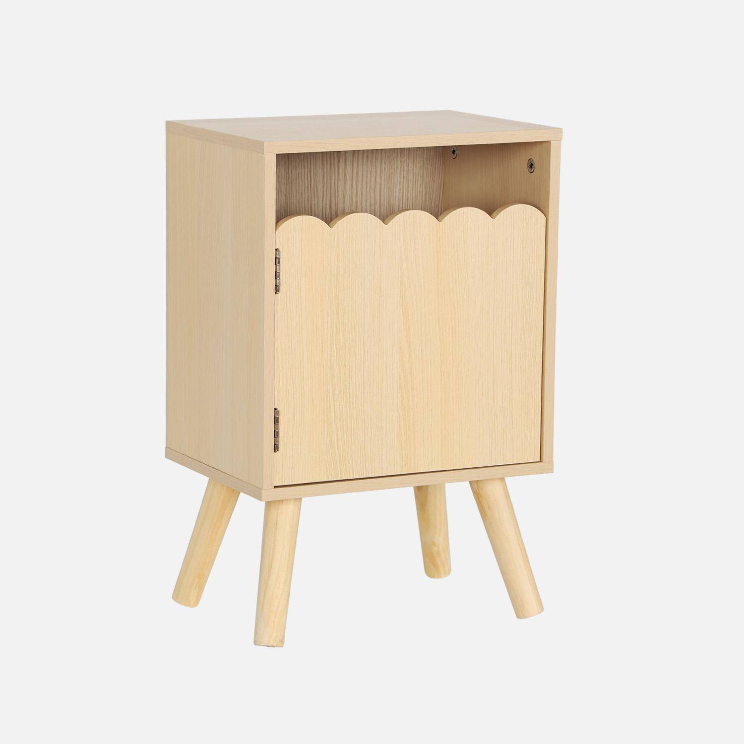 Mesita de noche infantil con patas de madera de pino, 1 puerta, Azur, Natural, 34x23.5x52 cm Photo1