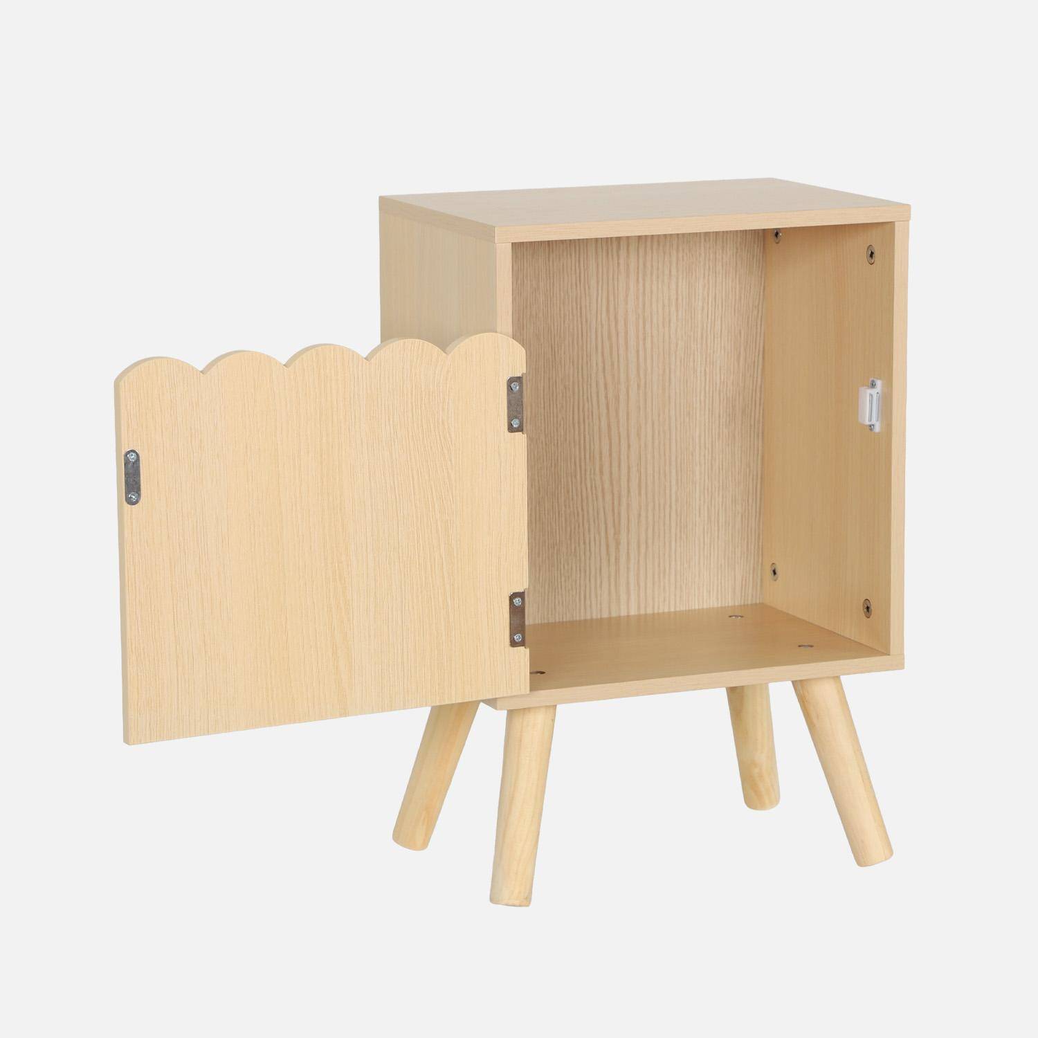 Mesita de noche infantil con patas de madera de pino, 1 puerta, Azur, Natural, 34x23.5x52 cm Photo3