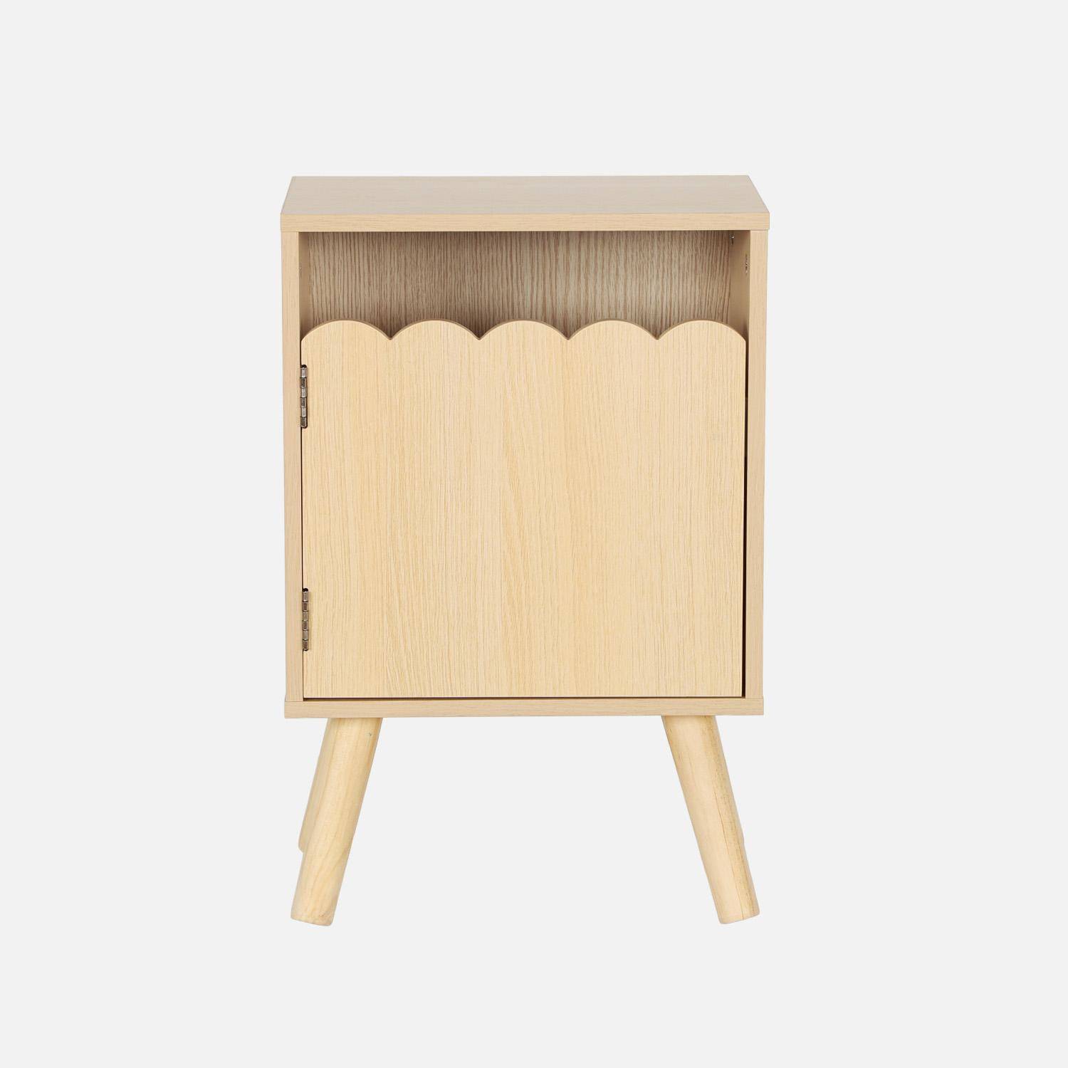 Mesita de noche infantil con patas de madera de pino, 1 puerta, Azur, Natural, 34x23.5x52 cm Photo2