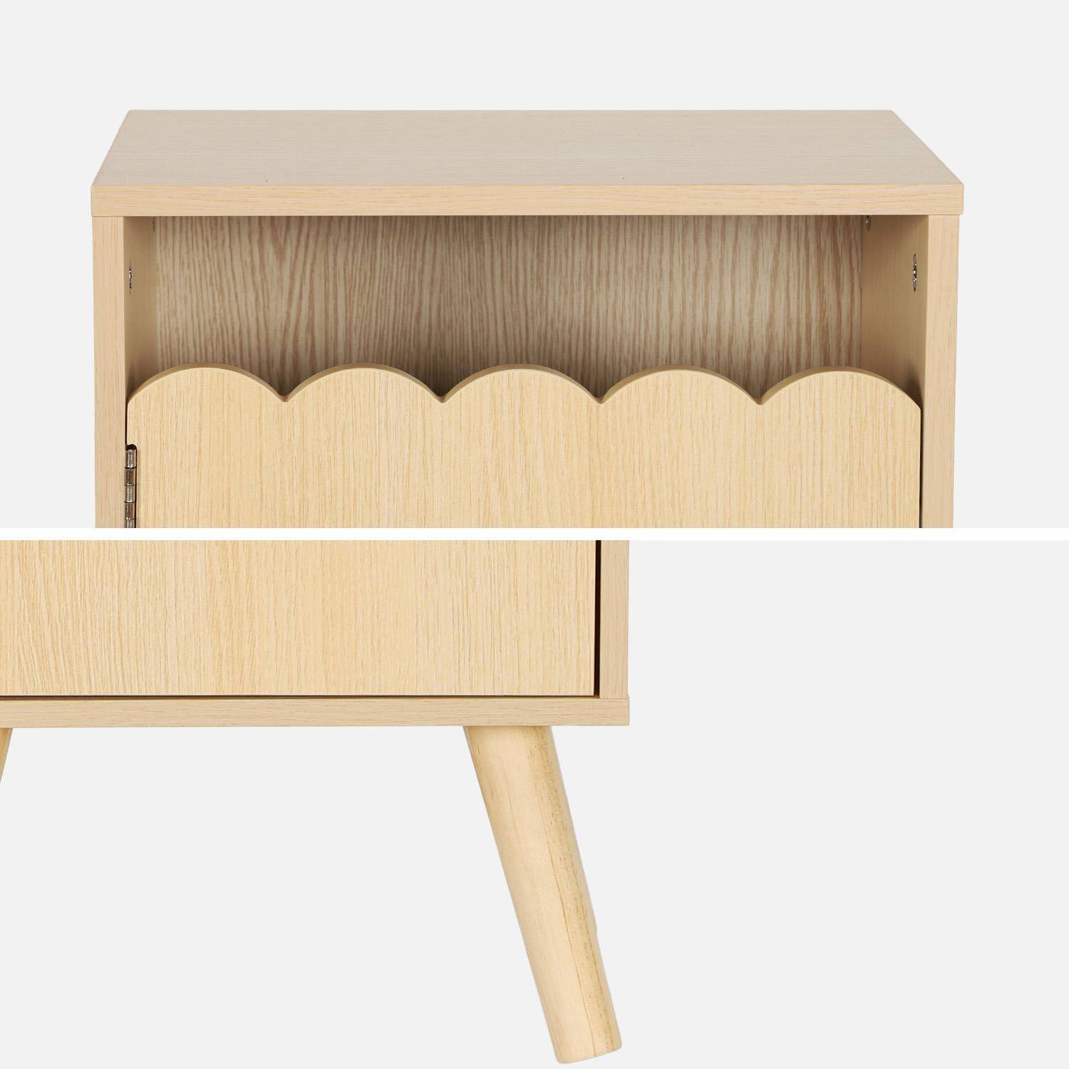 Mesita de noche infantil con patas de madera de pino, 1 puerta, Azur, Natural, 34x23.5x52 cm,sweeek,Photo4