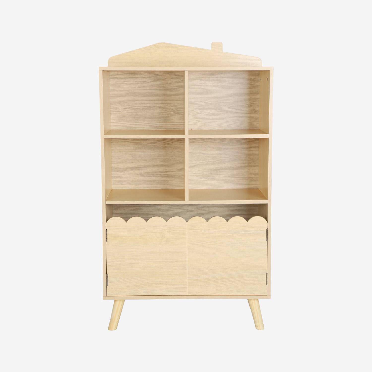 Bücherregal für Kinder, naturfarben 2 Türen und 4 Regale - Azur Photo4