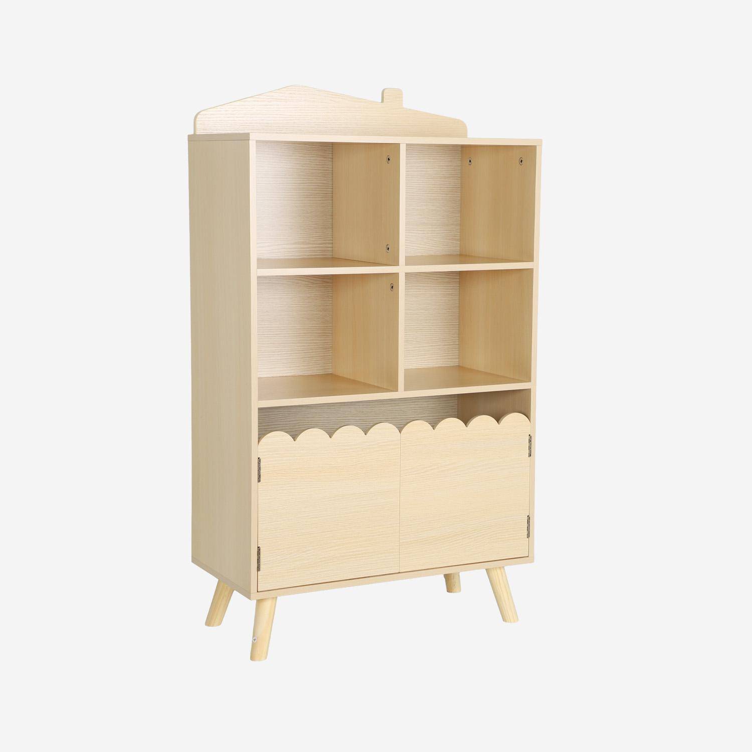 Bücherregal für Kinder, naturfarben 2 Türen und 4 Regale - Azur,sweeek,Photo2