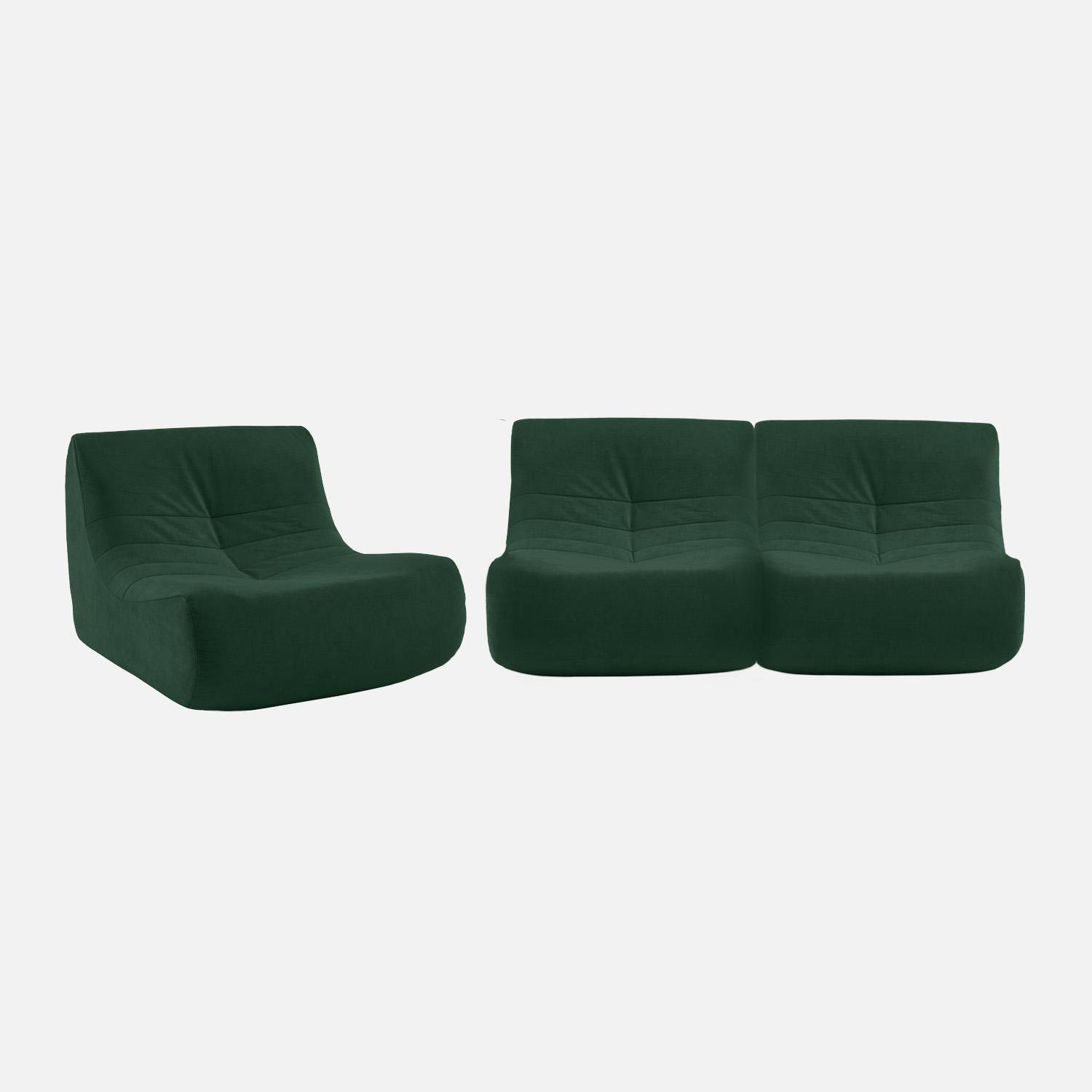 Fauteuil chauffeuse en velours style contemporain 3 places vert Photo2