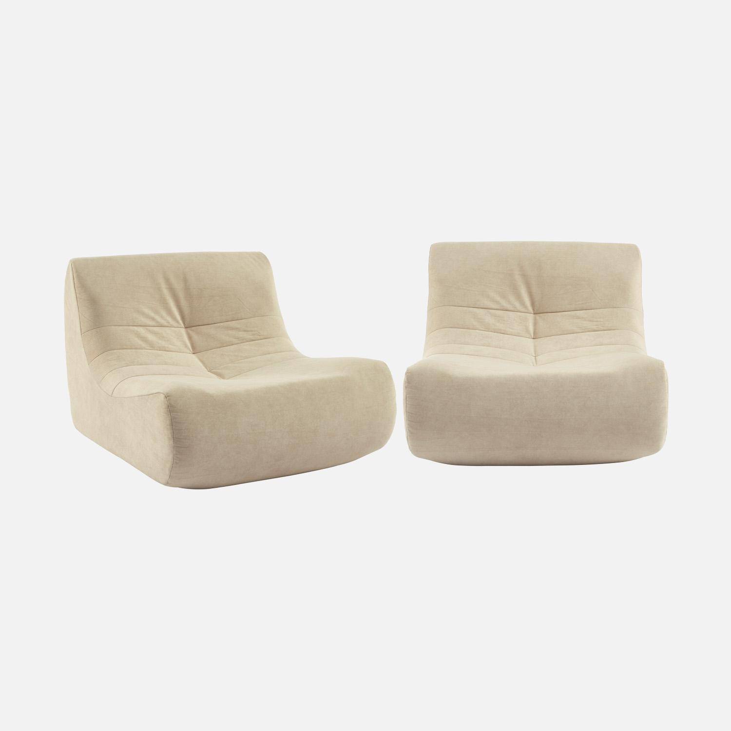 Fauteuil chauffeuse en velours style contemporain 2 places beige Photo1