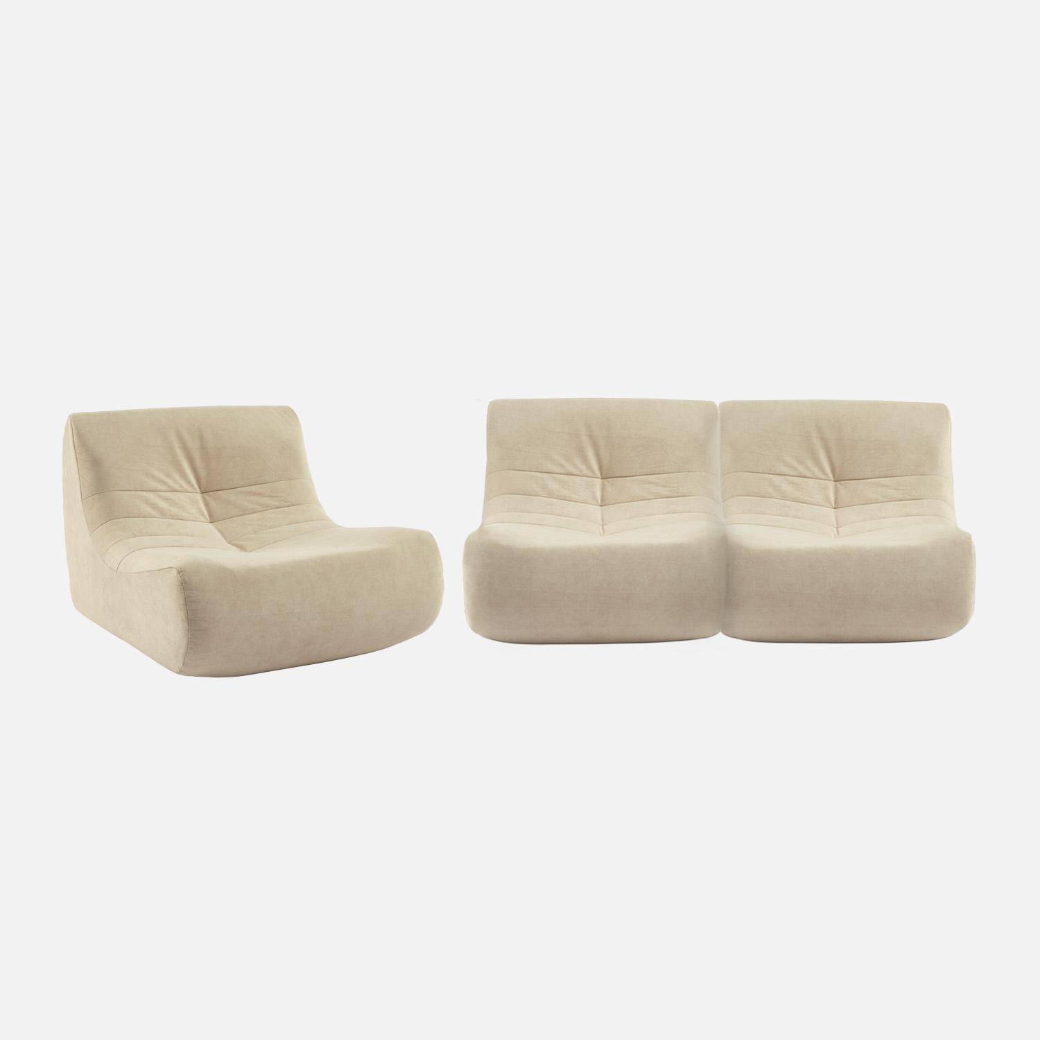 Fauteuil chauffeuse en velours style contemporain 3 places beige Photo2