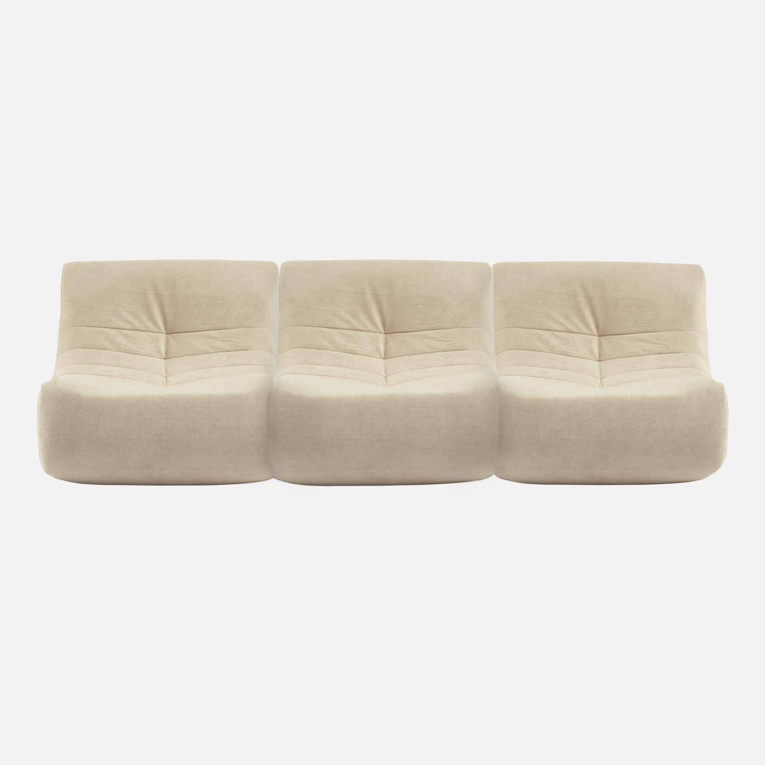 Fauteuil chauffeuse en velours style contemporain 3 places beige Photo3
