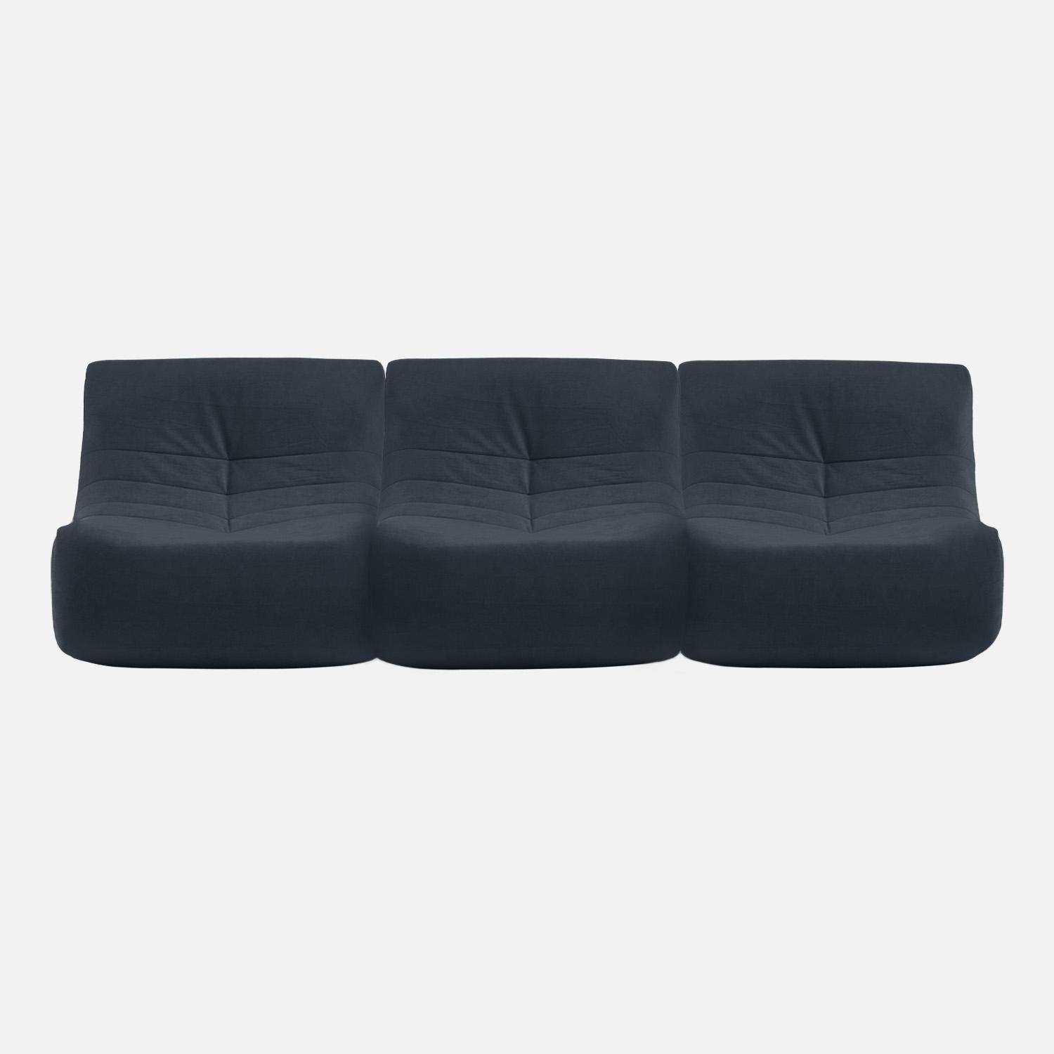 Fauteuil chauffeuse en velours style contemporain 3 places bleu foncé Photo3