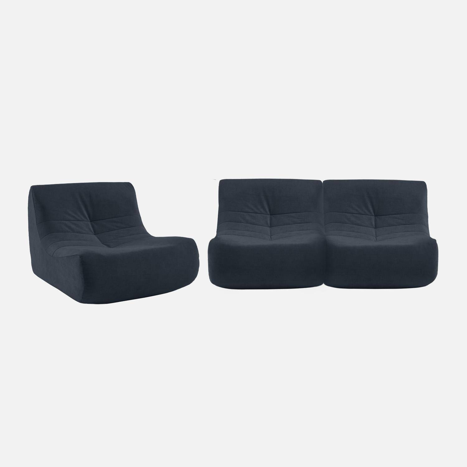 Fauteuil chauffeuse en velours style contemporain 3 places bleu foncé Photo2