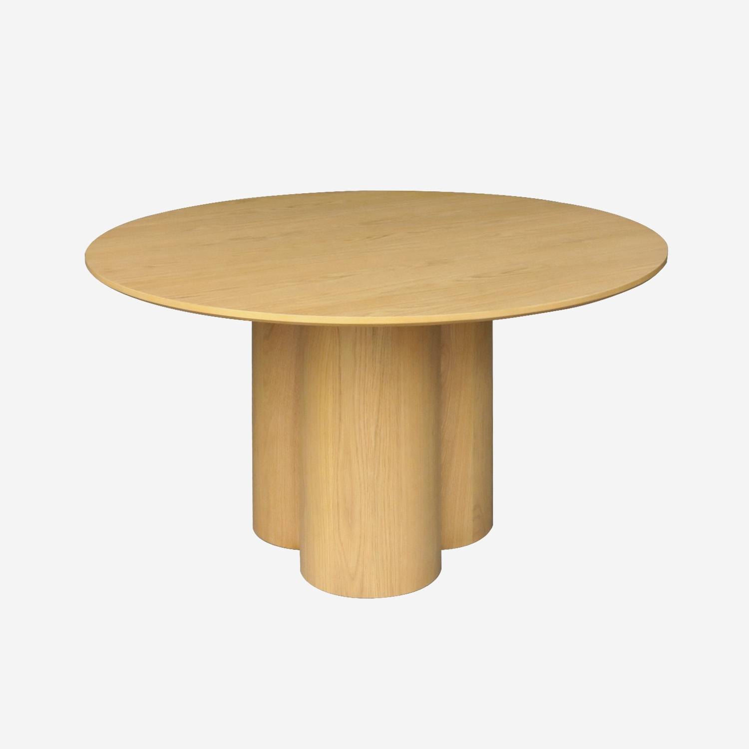 Table à manger ronde bois d'hévéa et placage chêne naturel 4 places