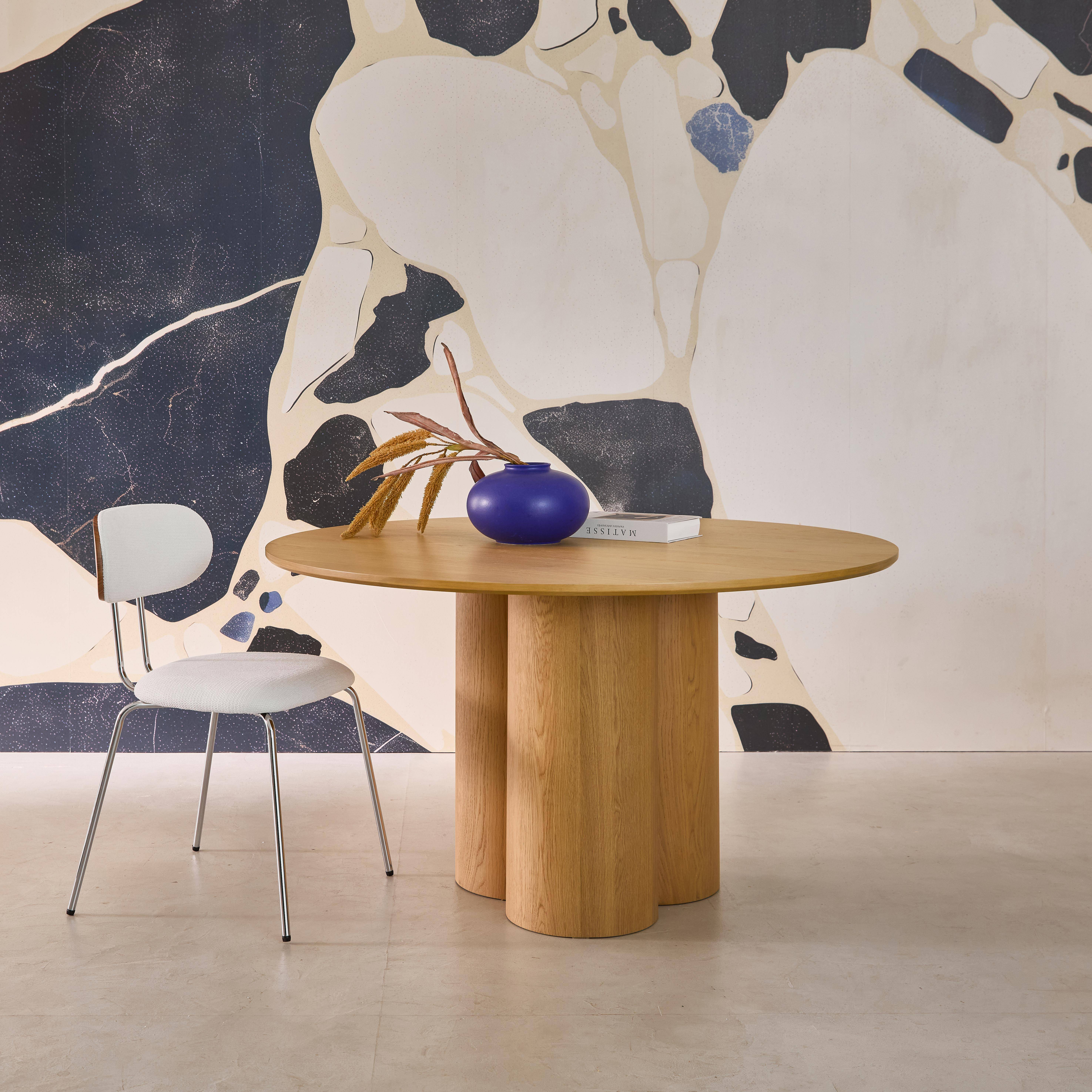 Runder Esstisch Hevea-Holz und Eichenfurnier naturfarben für 4 Personen Ø130 cm - Leonore Photo2