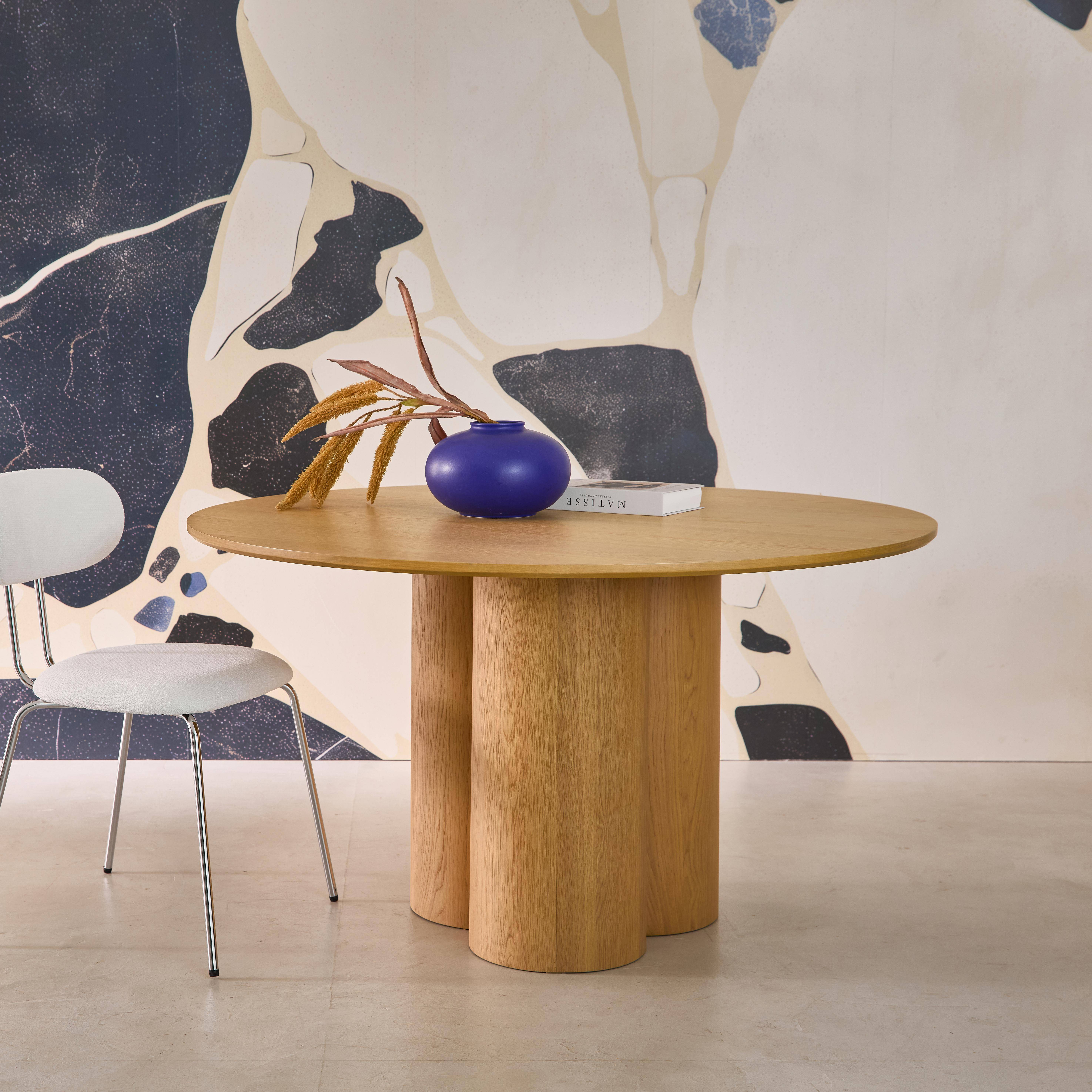 Table à manger ronde bois d'hévéa et placage chêne naturel 4 places | sweeek
