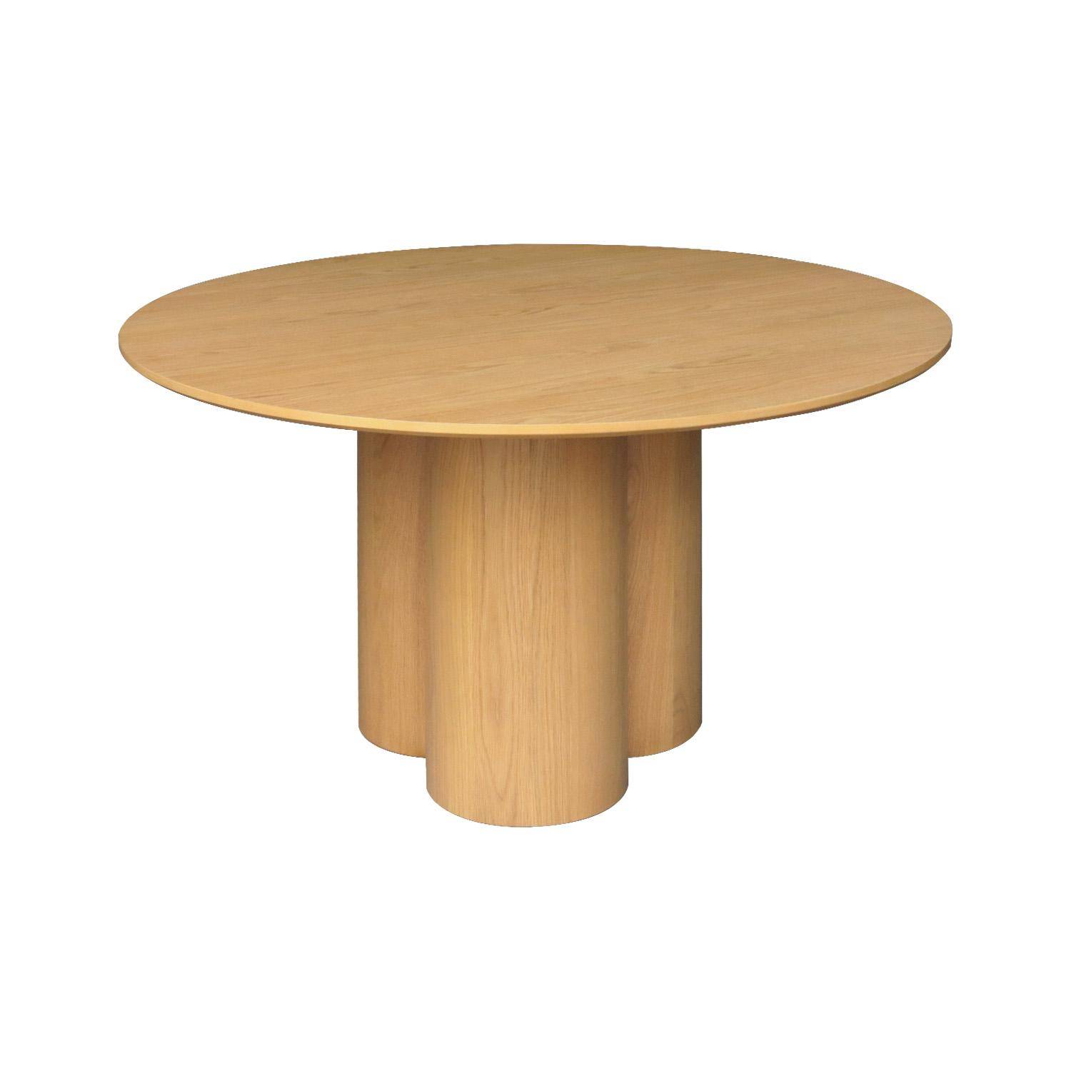 Table à manger ronde bois d'hévéa et placage chêne naturel 4 places 130cm - Leonore Photo1