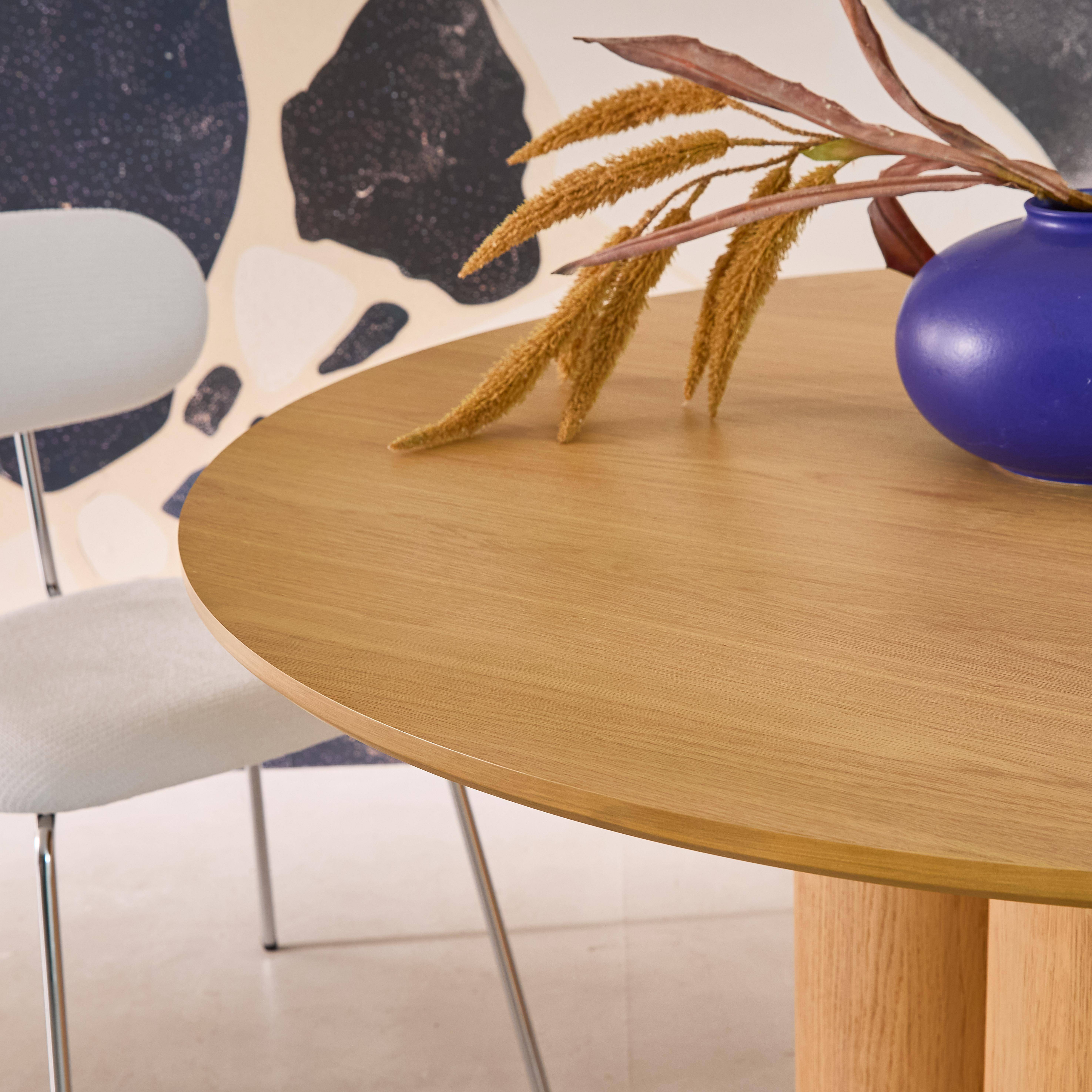 Runder Esstisch Hevea-Holz und Eichenfurnier naturfarben für 4 Personen Ø130 cm - Leonore,sweeek,Photo4