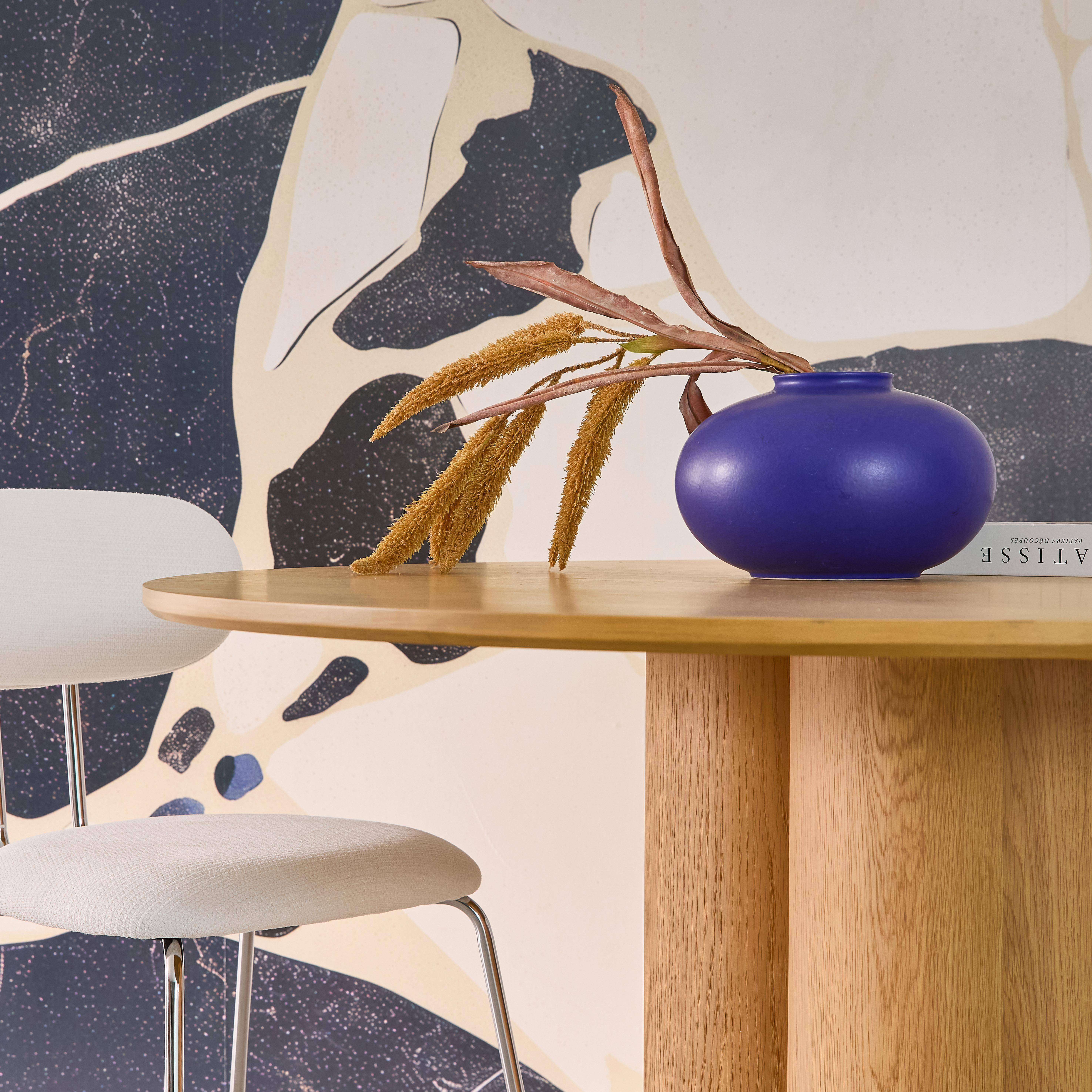 Runder Esstisch Hevea-Holz und Eichenfurnier naturfarben für 4 Personen Ø130 cm - Leonore,sweeek,Photo3