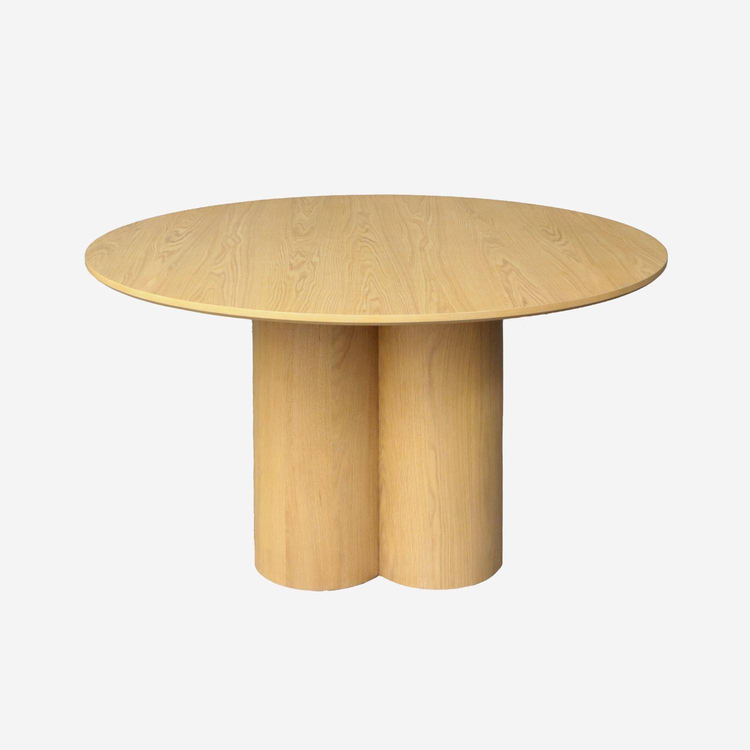 Tavolo da pranzo rotondo in legno di hevea e impiallacciatura di quercia 4 posti, Leonore, Marrone naturale, 130x130x73 cm,sweeek,Photo2