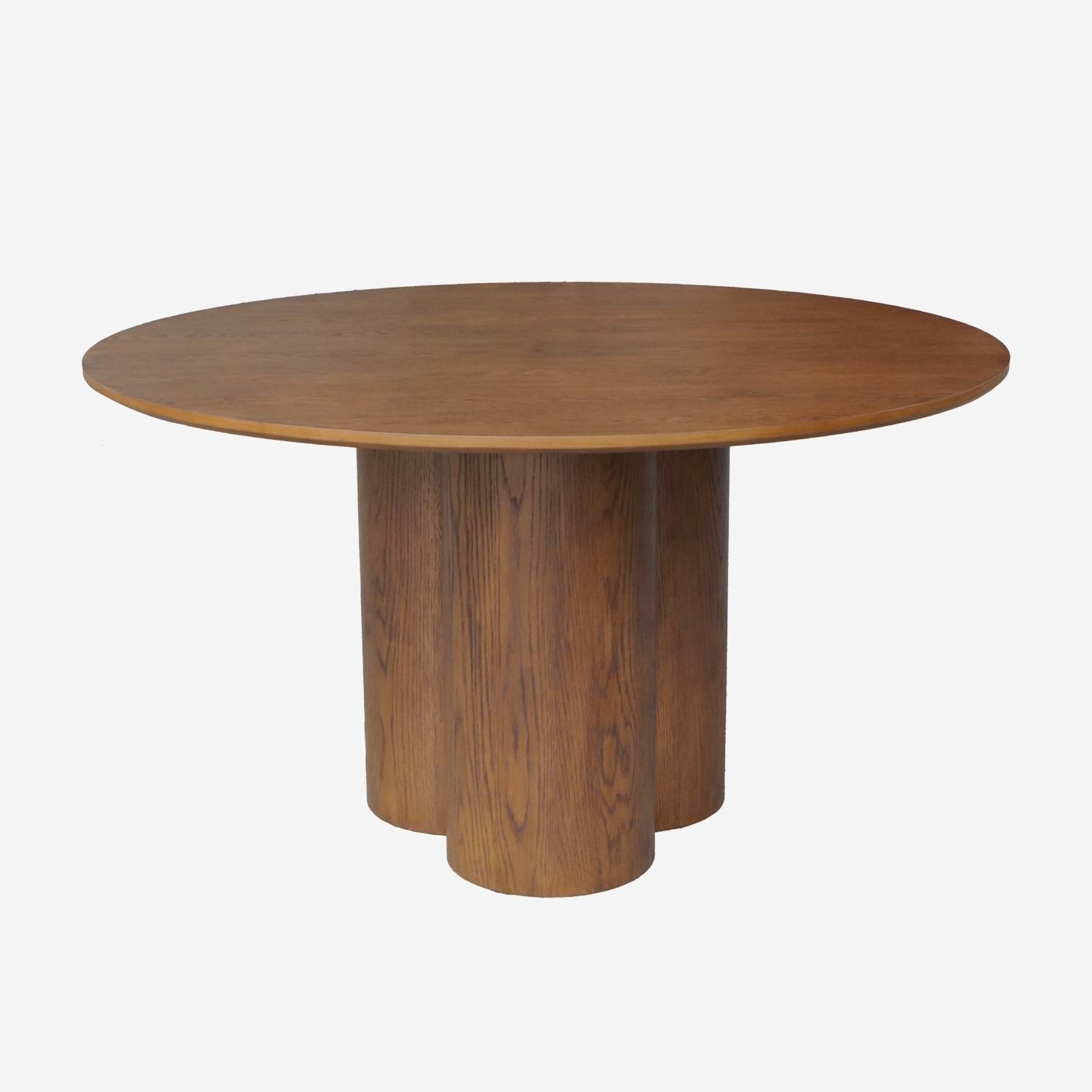 Table à manger ronde bois d'hévéa et placage chêne noyer 4 places