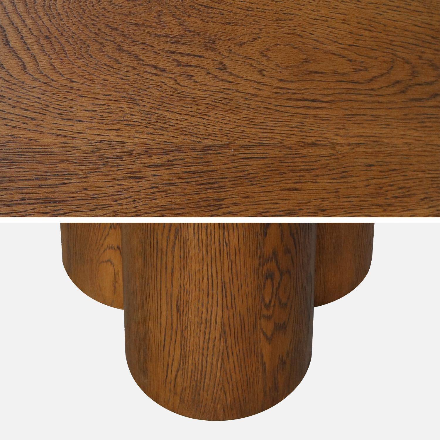 Table à manger ronde bois d'hévéa et placage chêne noyer 4 places 130cm - Leonore Photo3