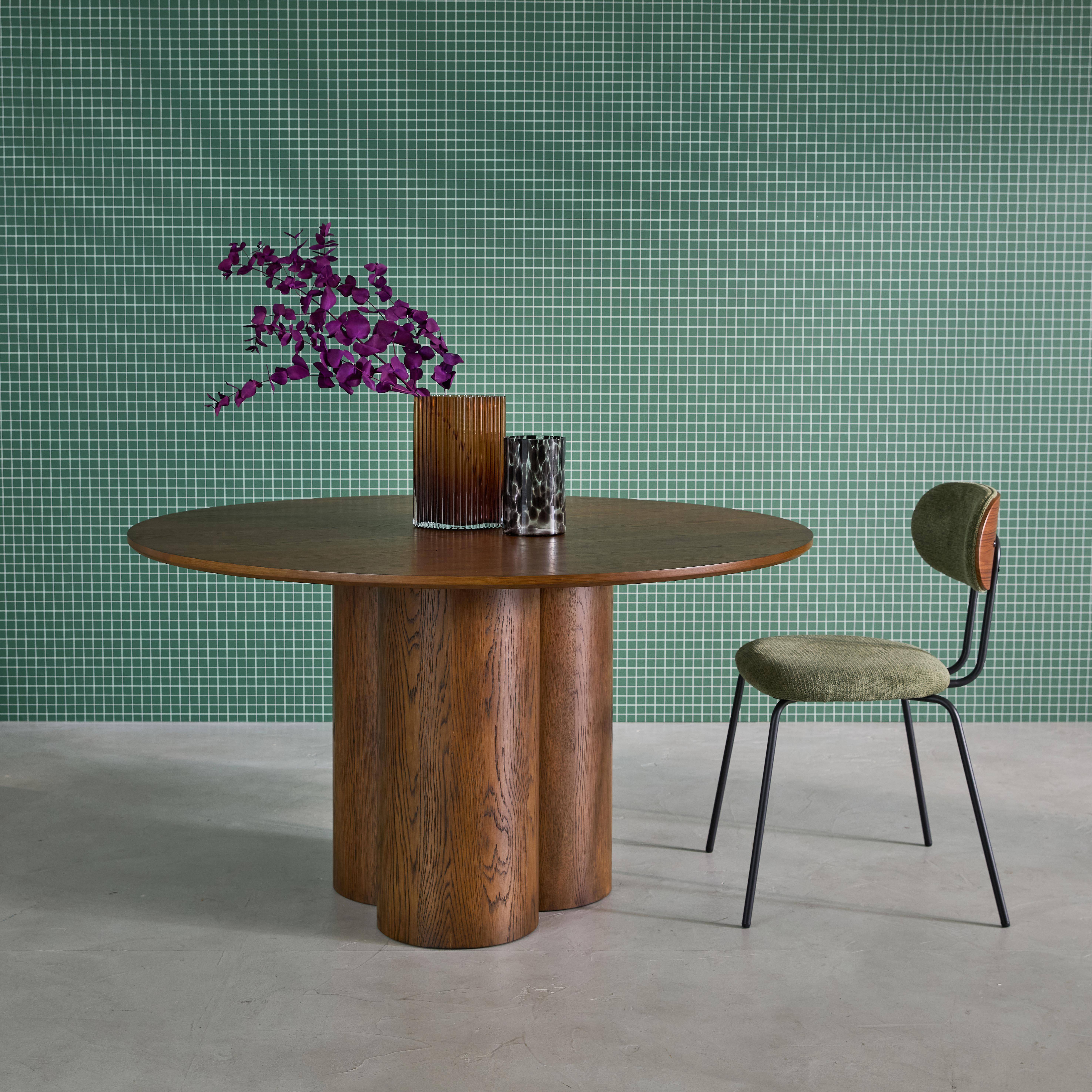 Runder Esstisch Hevea-Holz und Eichenfurnier nussbaumfarben für 4 Personen Ø130 cm - Leonore Photo1